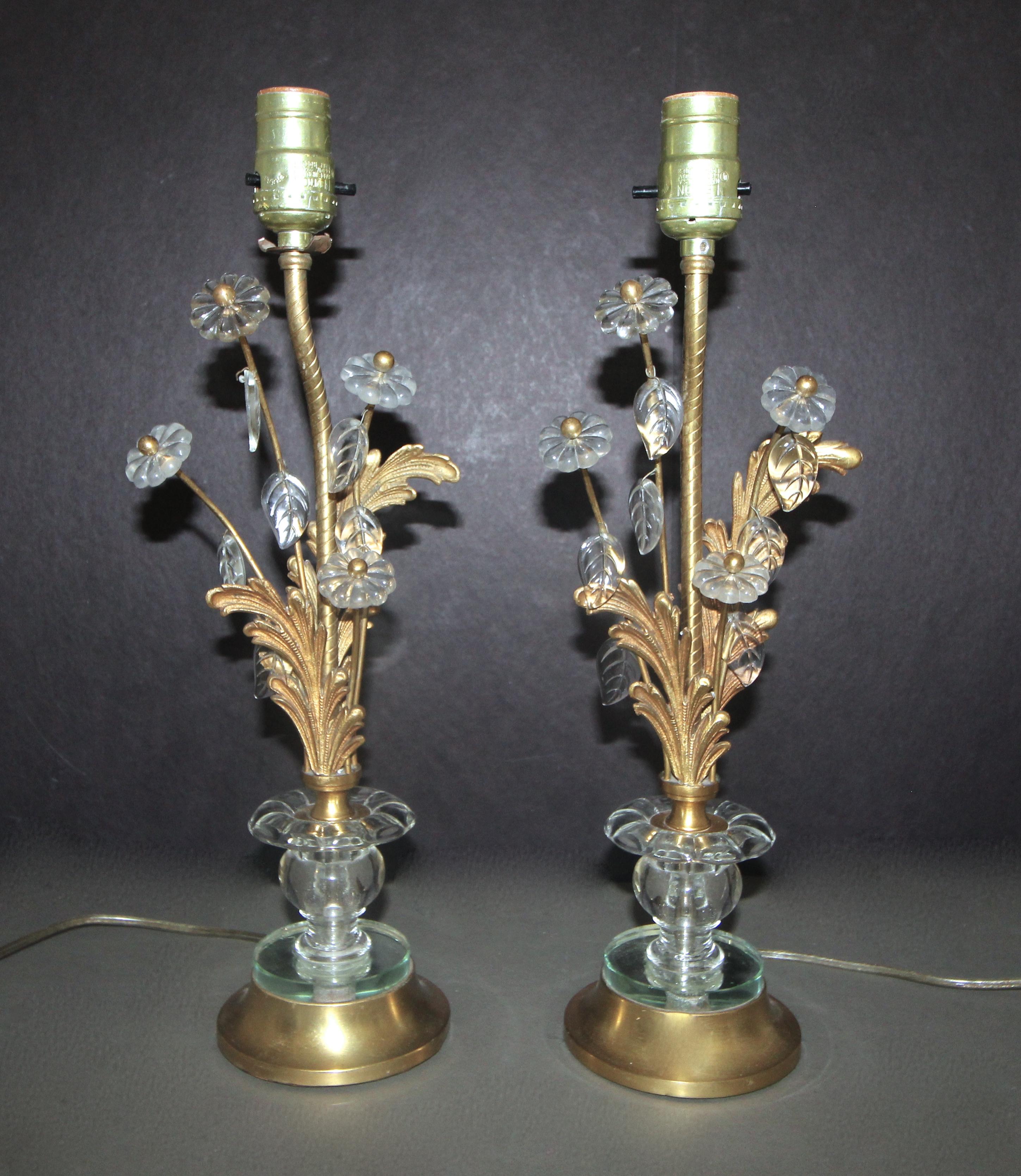 Pair of Baguès French Gilt Bronze Flower Leave Table Lamps 13