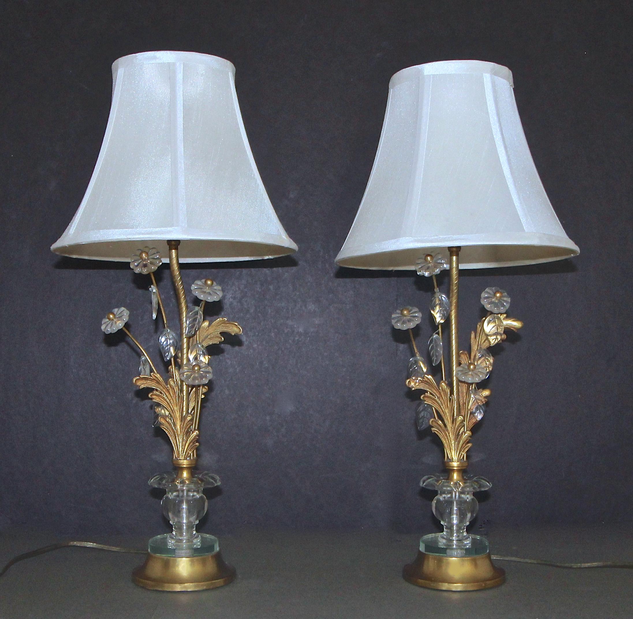 Pair of Baguès French Gilt Bronze Flower Leave Table Lamps 14