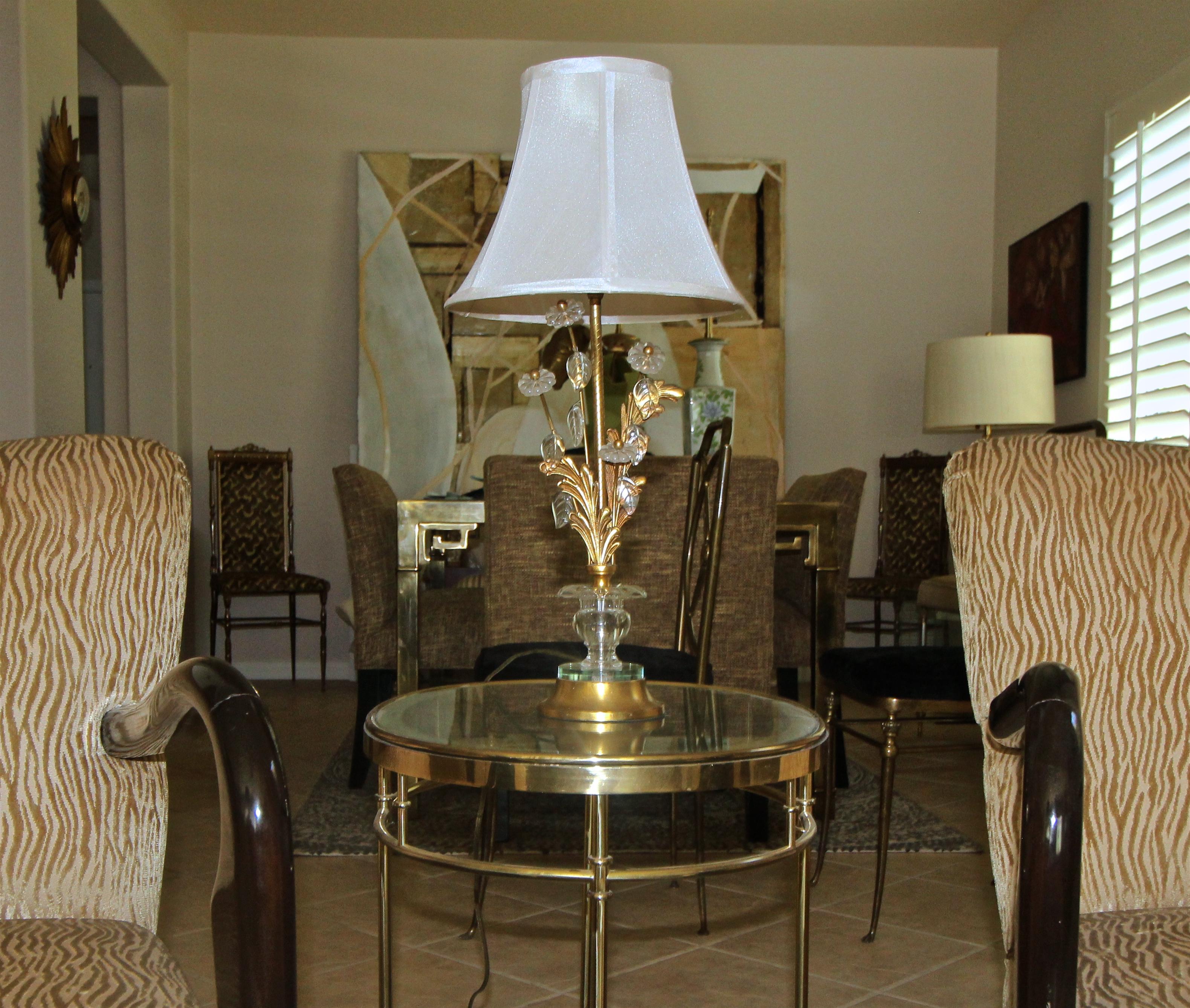 Mid-20th Century Pair of Baguès French Gilt Bronze Flower Leave Table Lamps