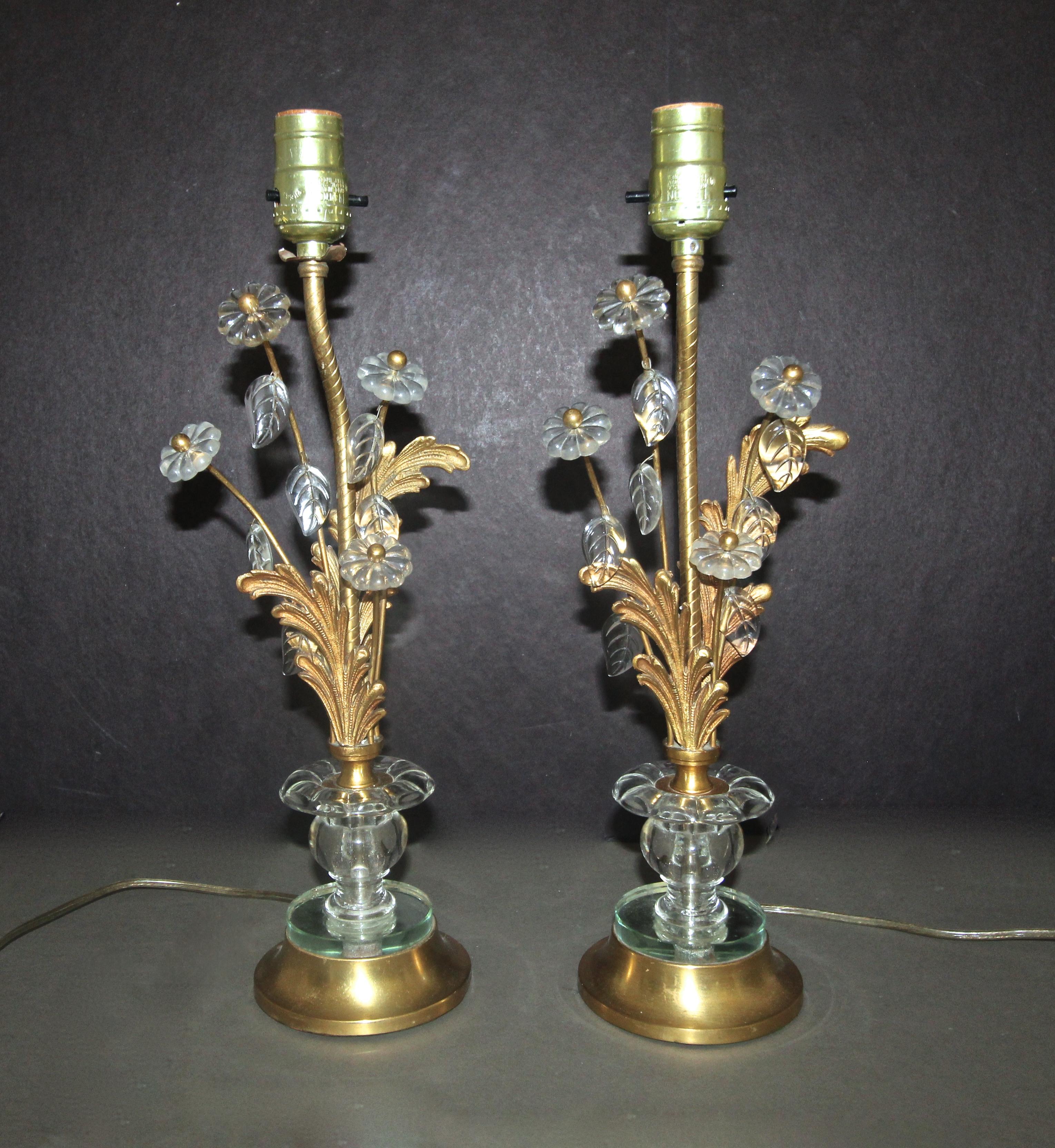 Pair of Baguès French Gilt Bronze Flower Leave Table Lamps 1