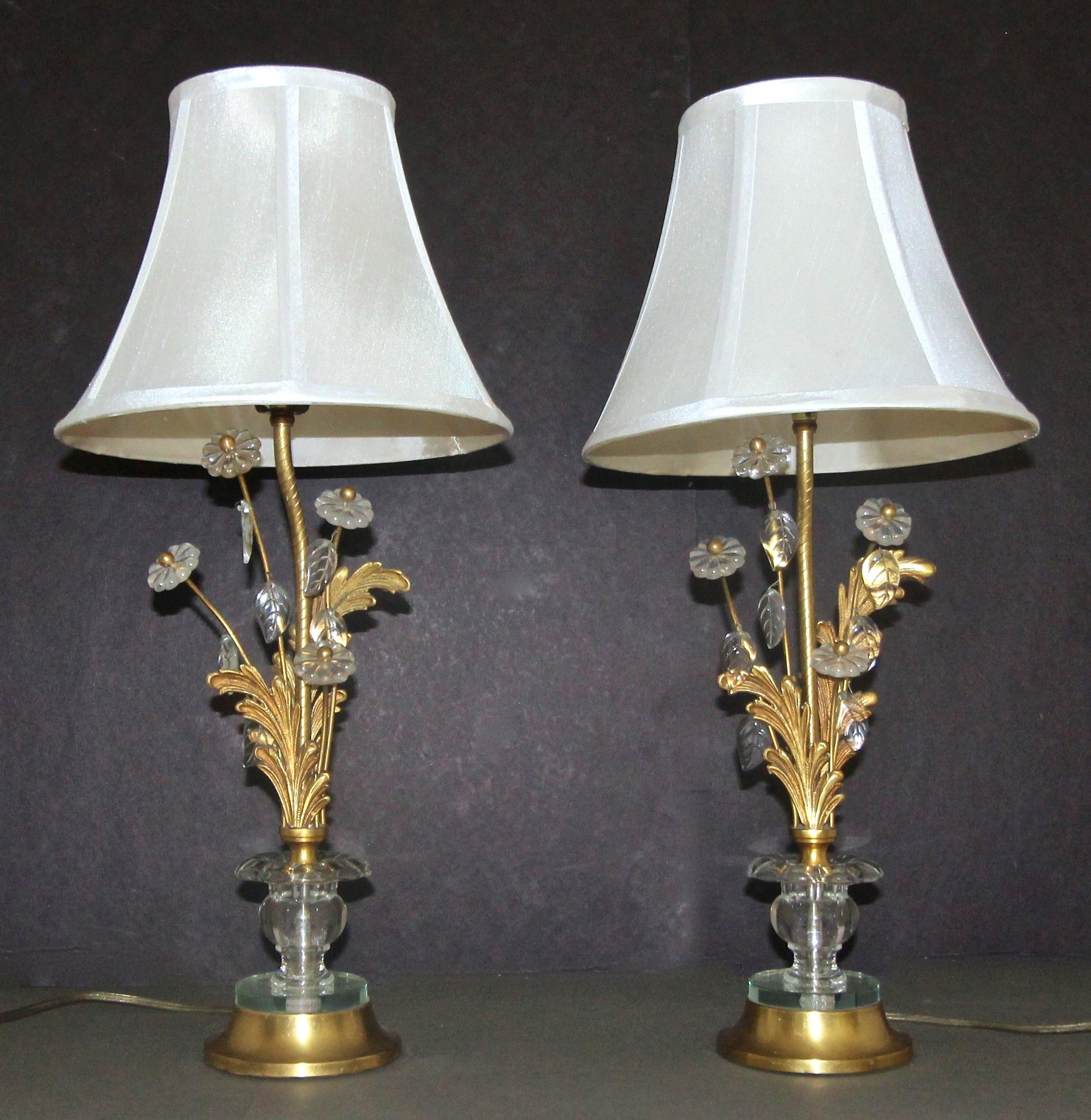 Pair of Baguès French Gilt Bronze Flower Leave Table Lamps 4