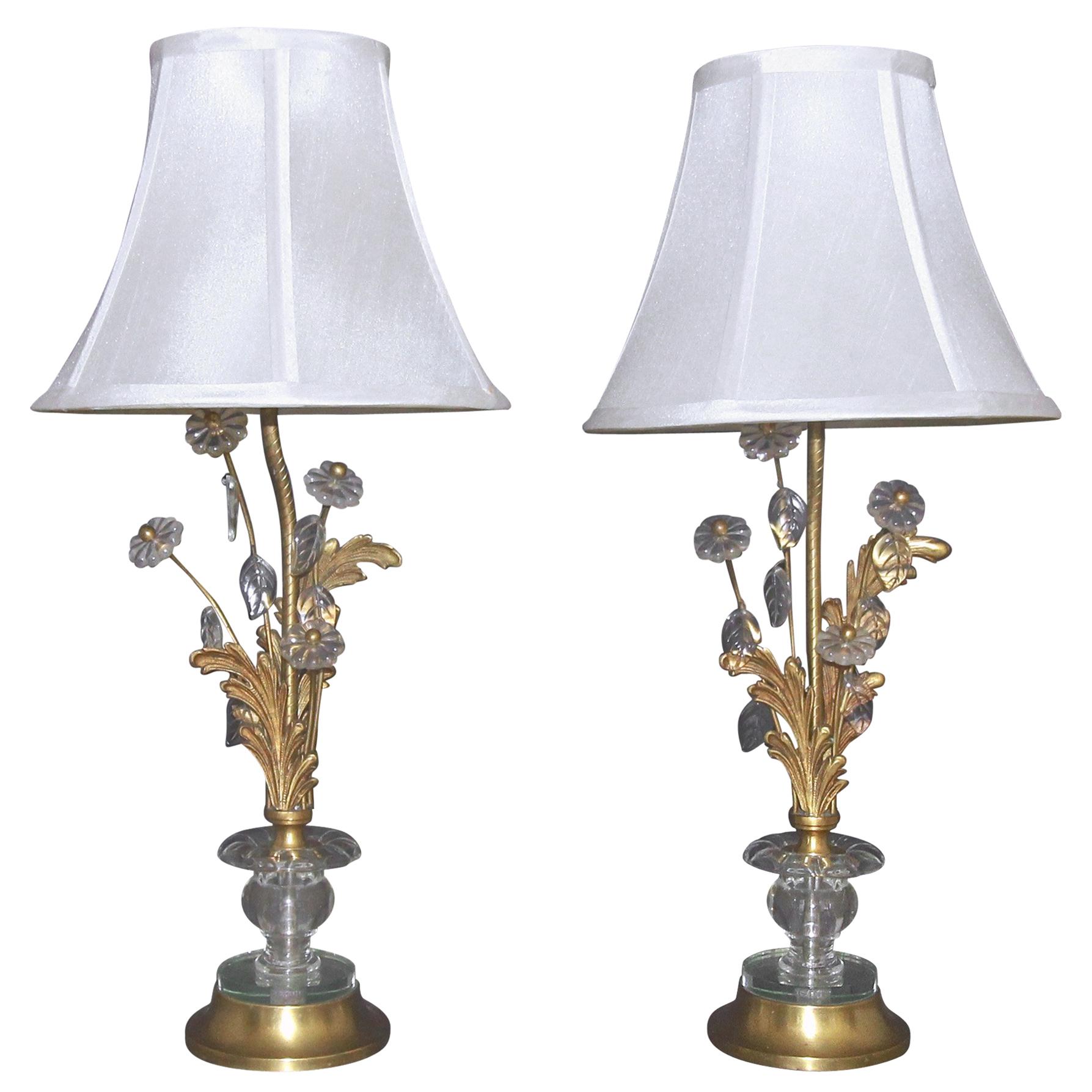 Pair of Baguès French Gilt Bronze Flower Leave Table Lamps