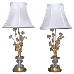 Pair of Baguès French Gilt Bronze Flower Leave Table Lamps