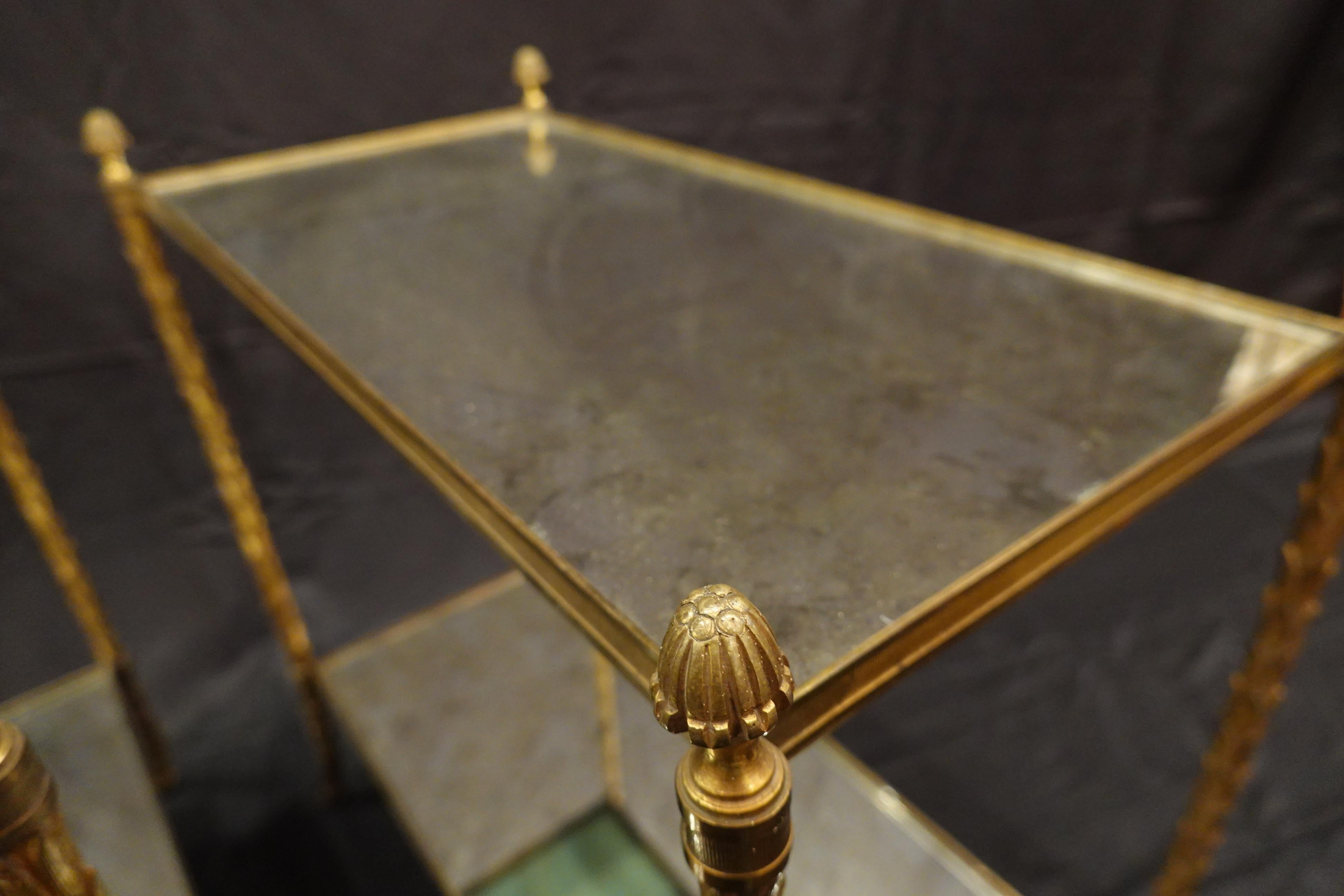Pair of Bagues Gilt-Bronze Two-Tiered Side Tables with Eglomise Glass Tops For Sale 3