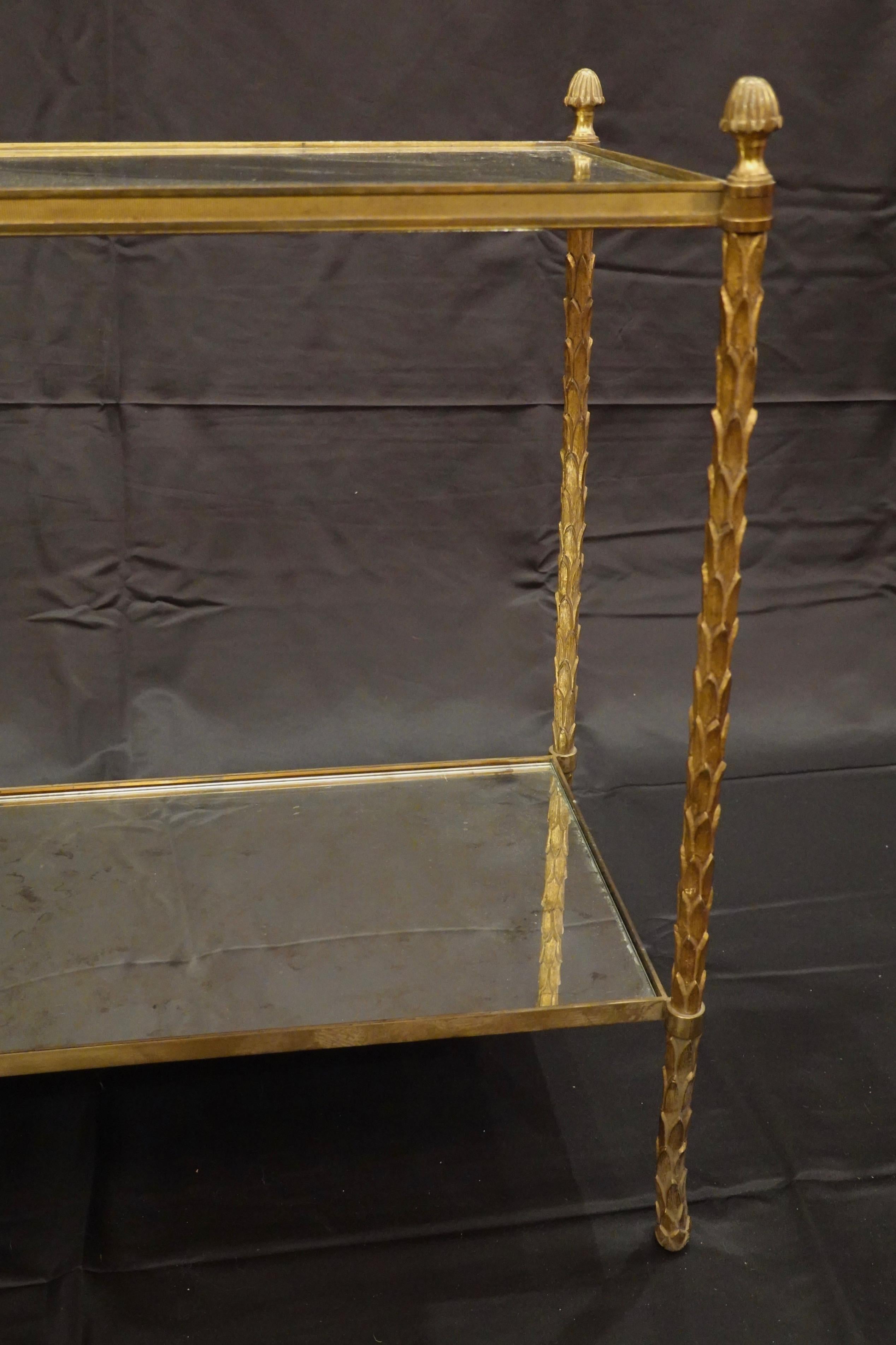 Pair of Bagues Gilt-Bronze Two-Tiered Side Tables with Eglomise Glass Tops 6