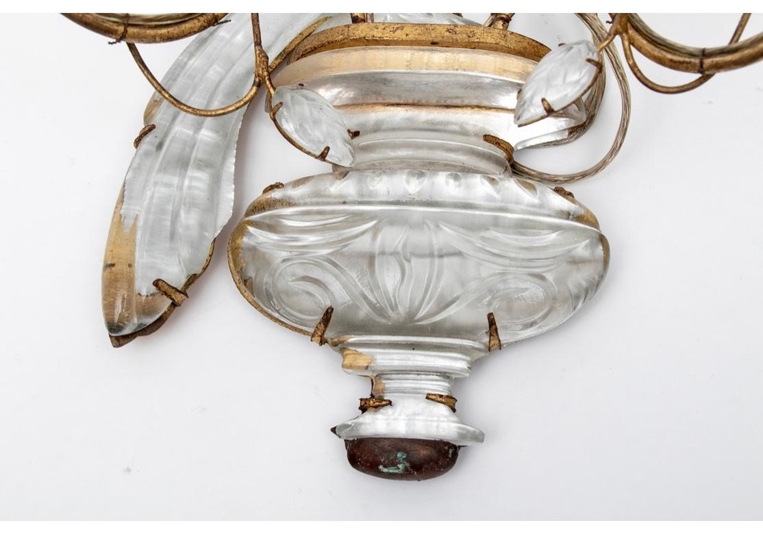 French Pair of Bagues Paris Crystal and Gilt Bird Form Sconces For Sale