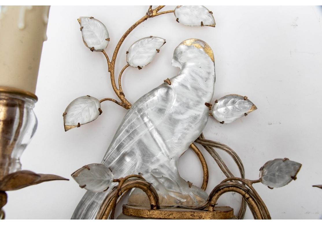 Pair of Bagues Paris Crystal and Gilt Bird Form Sconces For Sale 2
