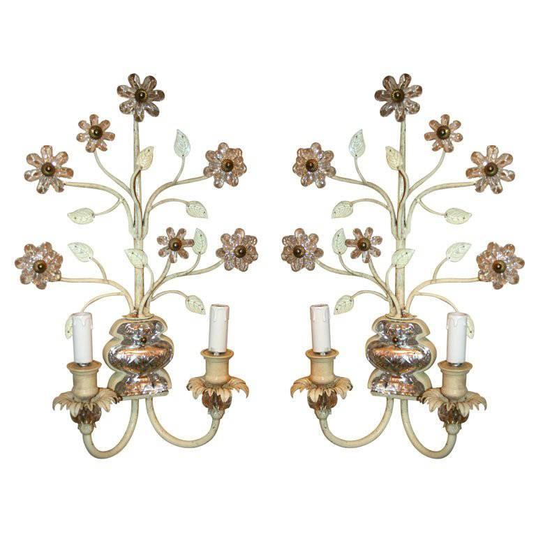 Pair of  Sconces with Crystal Flowers
