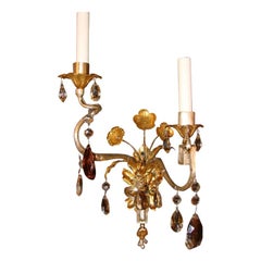 Antique Pair of Bagues Sconces With Silver And Gold Leaf Finish