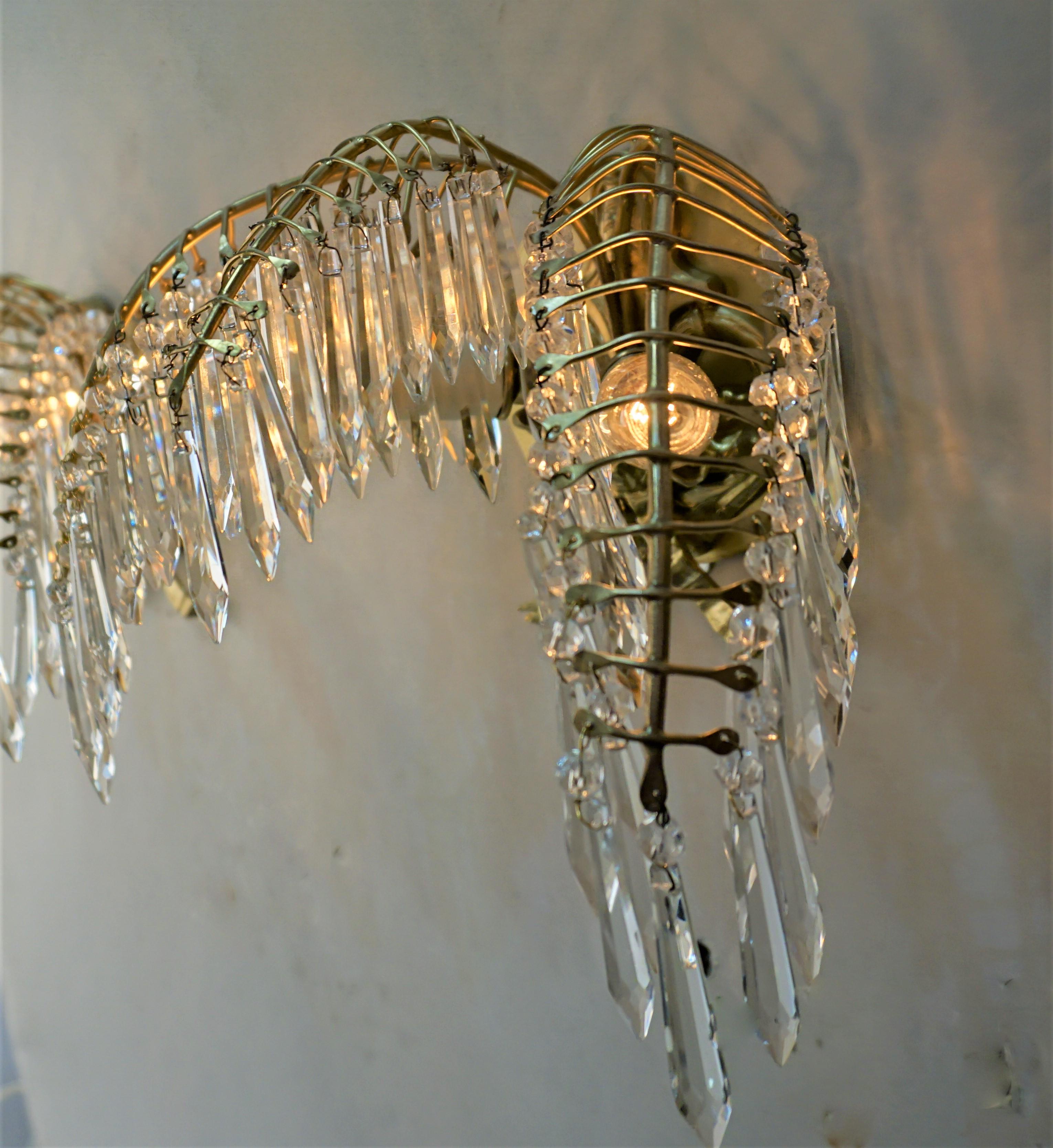 Pair of Bagues Style Bronze and Crystal Wall Sconces In Good Condition For Sale In Fairfax, VA