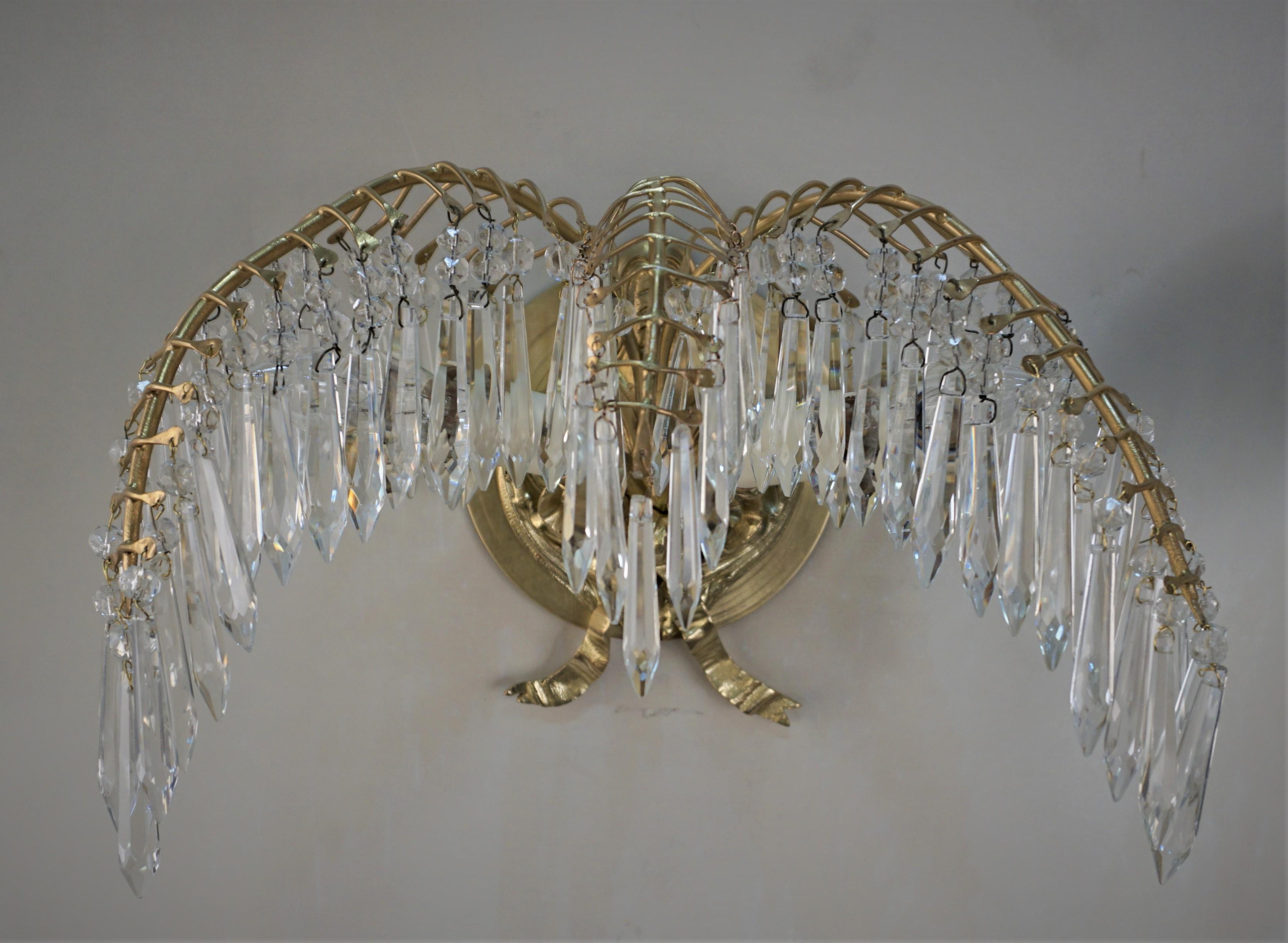 Pair of Bagues Style Bronze and Crystal Wall Sconces For Sale 3