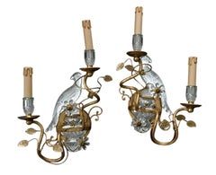 Pair of Bagues Style Crystal Bird Form Sconces