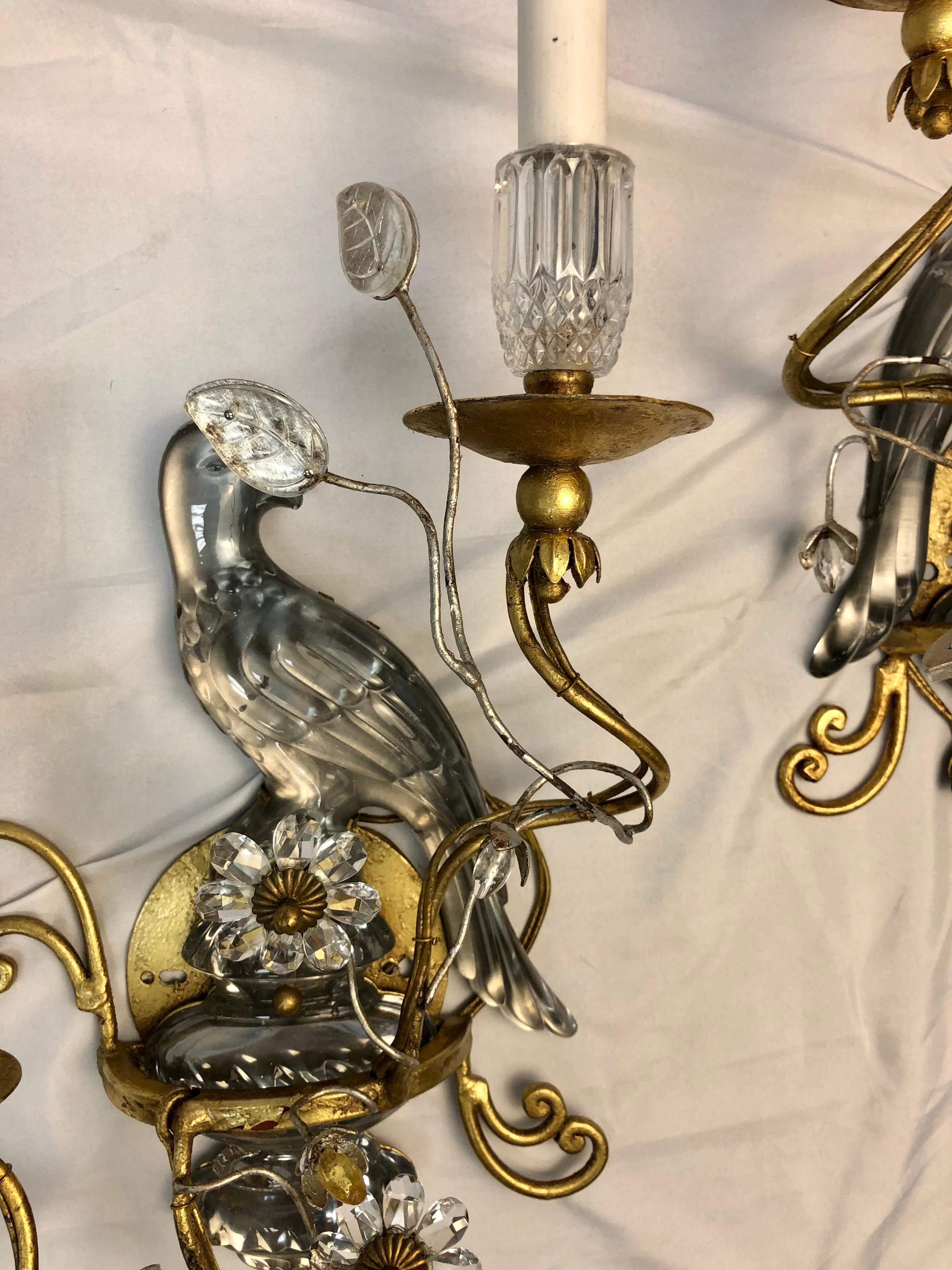 Pair of Bagues Style Crystal Bird Form Sconces In Good Condition In Bradenton, FL