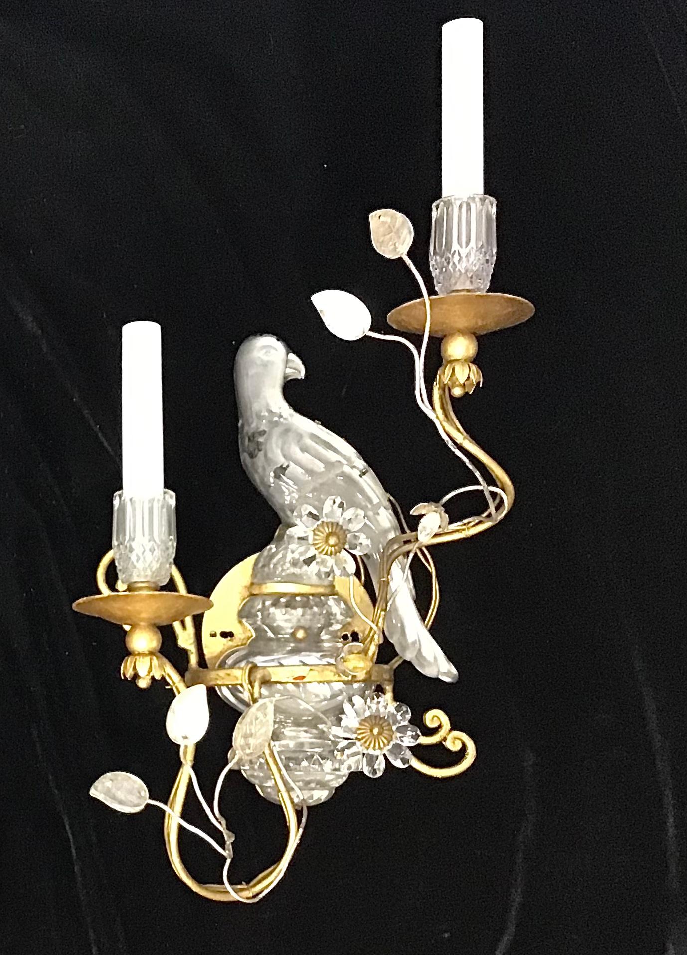 Pair of Bagues Style Crystal Bird Form Sconces 2