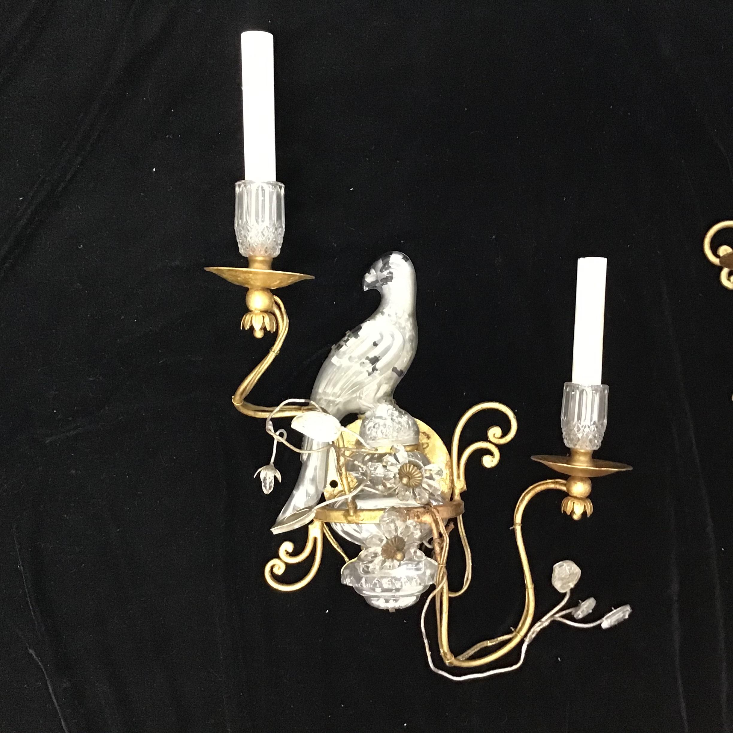 Pair of Bagues Style Crystal Bird Form Sconces 3