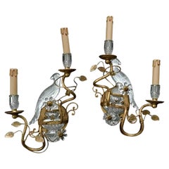 Pair of Bagues Style Crystal Bird Form Sconces