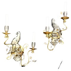 Pair of Bagues Style Crystal Bird Form Sconces