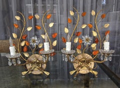 Pair of Baguès Style Floral Gilt Metal Wall Sconces