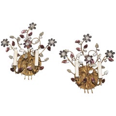 Pair of Baguès Style Floral Gilt Wall Sconces