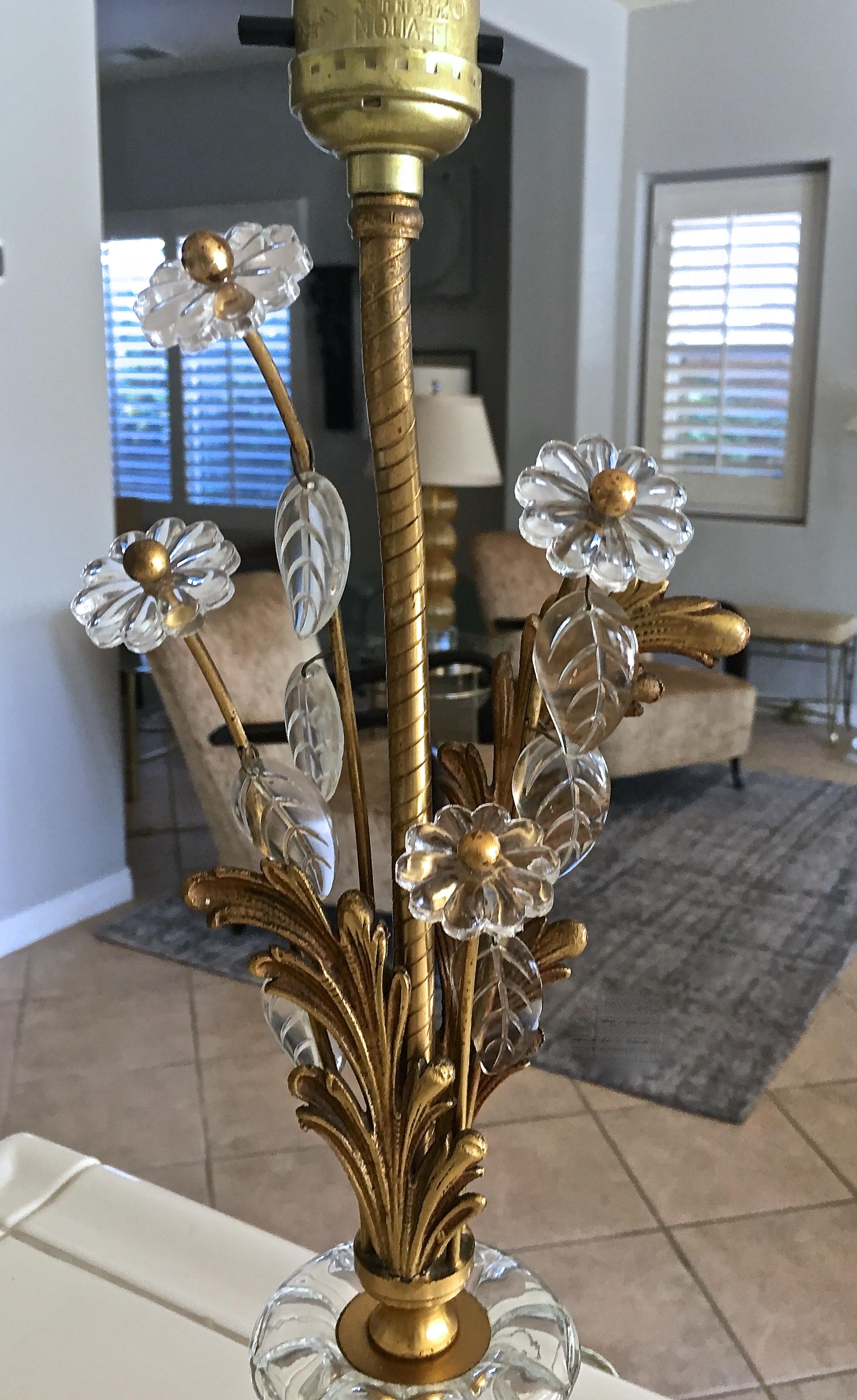 Pair of Baguès Style French Brass Flower and Leaf Table Lamps 6