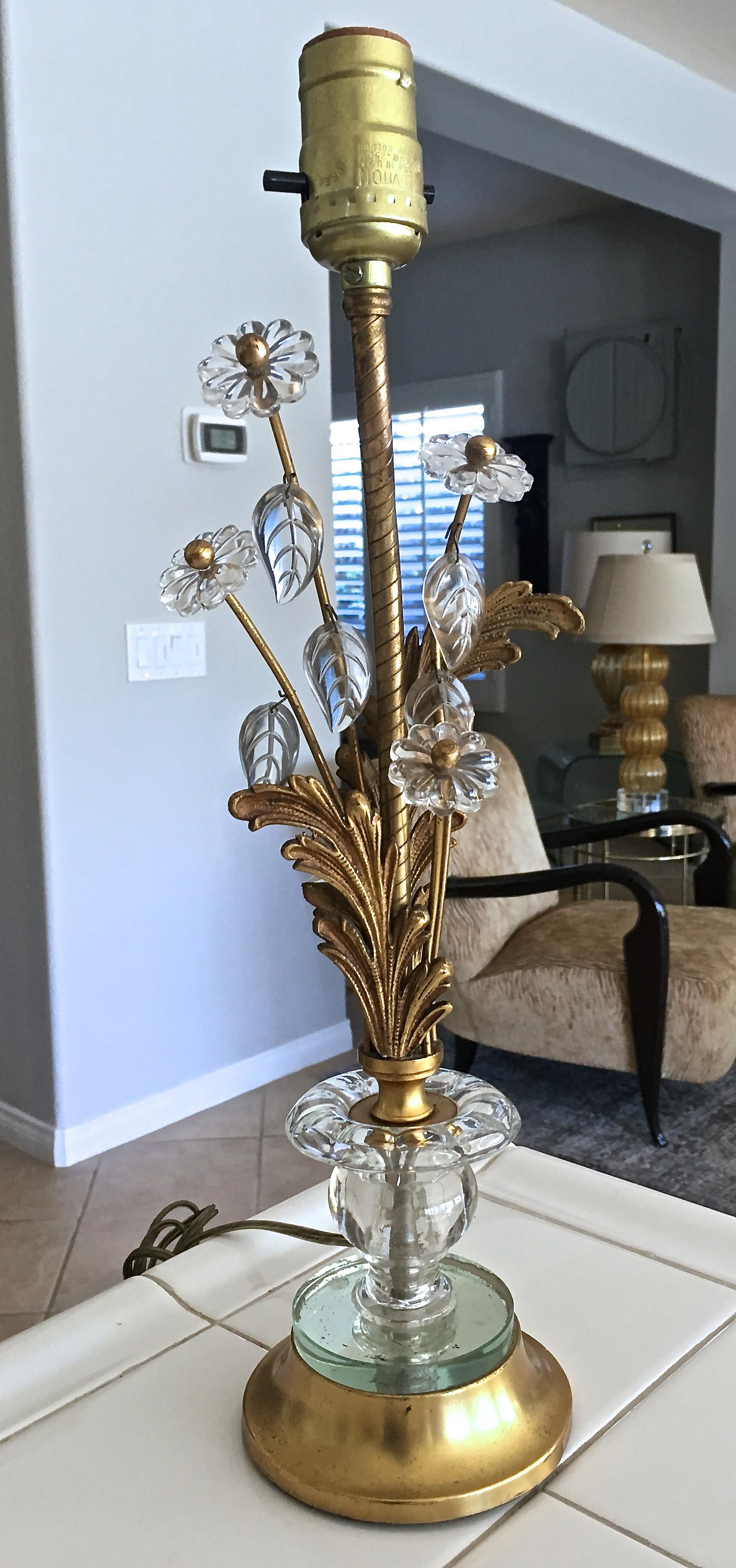 Pair of Baguès Style French Brass Flower and Leaf Table Lamps 2