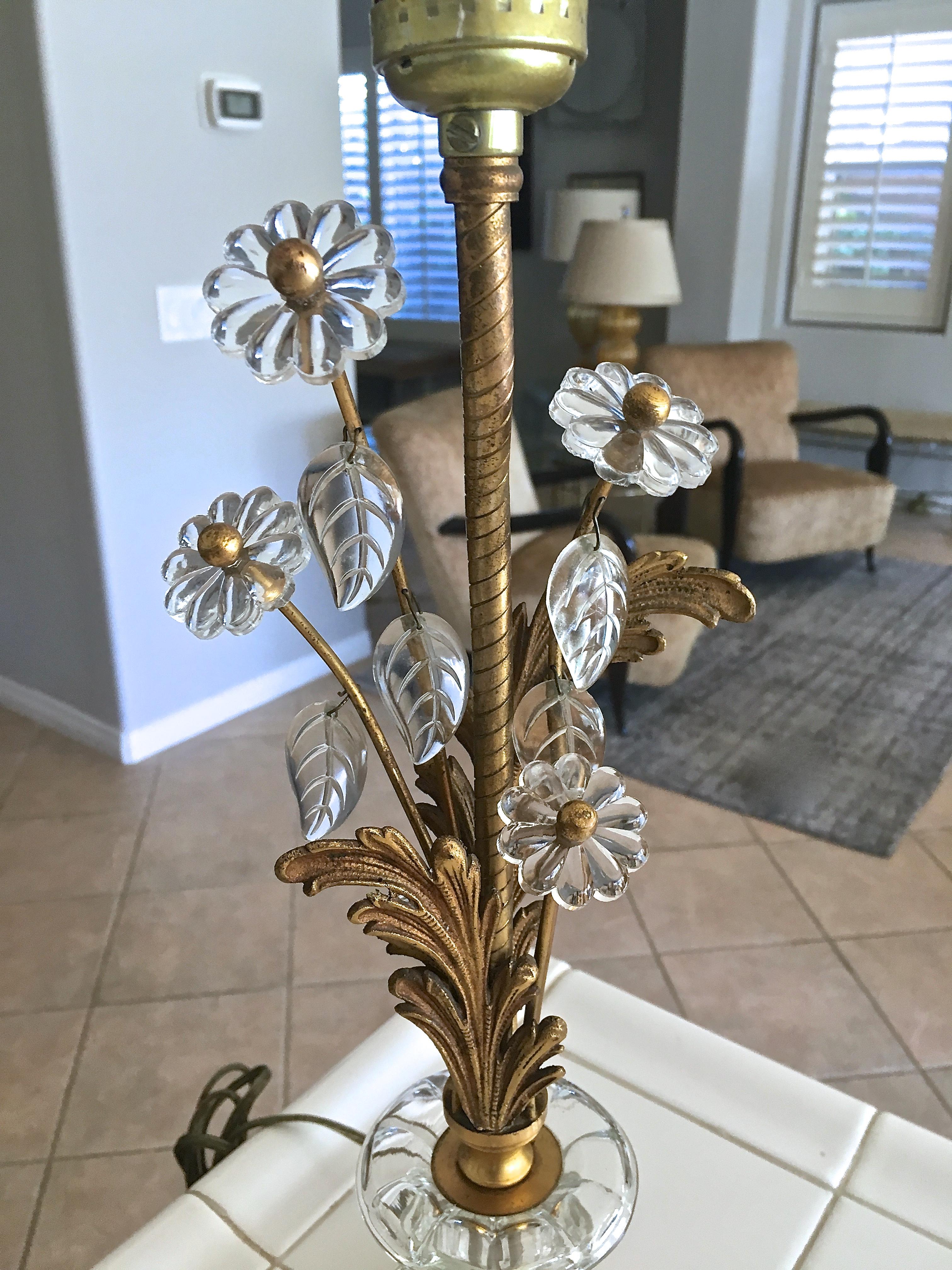 Pair of Baguès Style French Brass Flower and Leaf Table Lamps 4