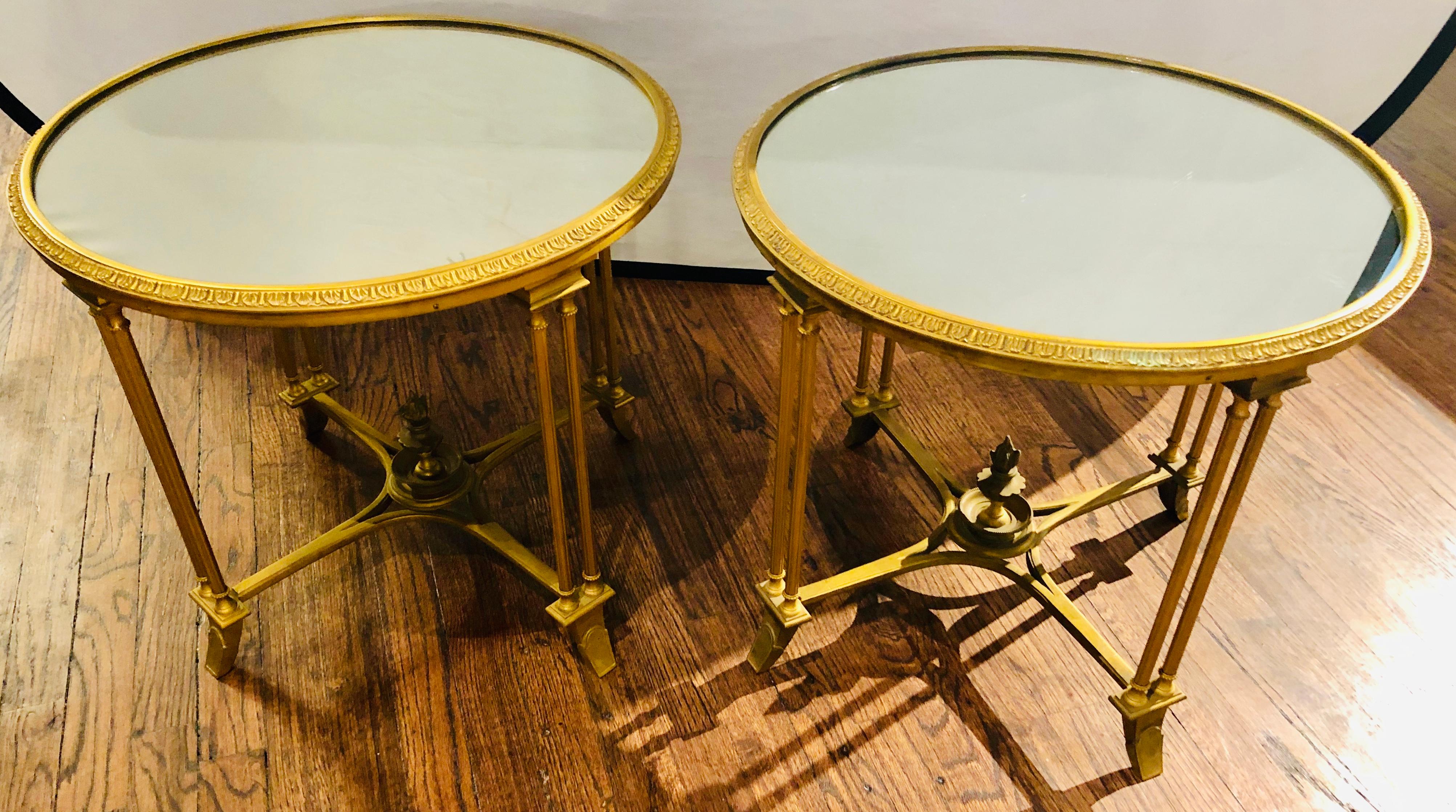 Maison Bagués Attribution, Side Tables, Bronze, Mirrored Glass, France, 1930s For Sale 2