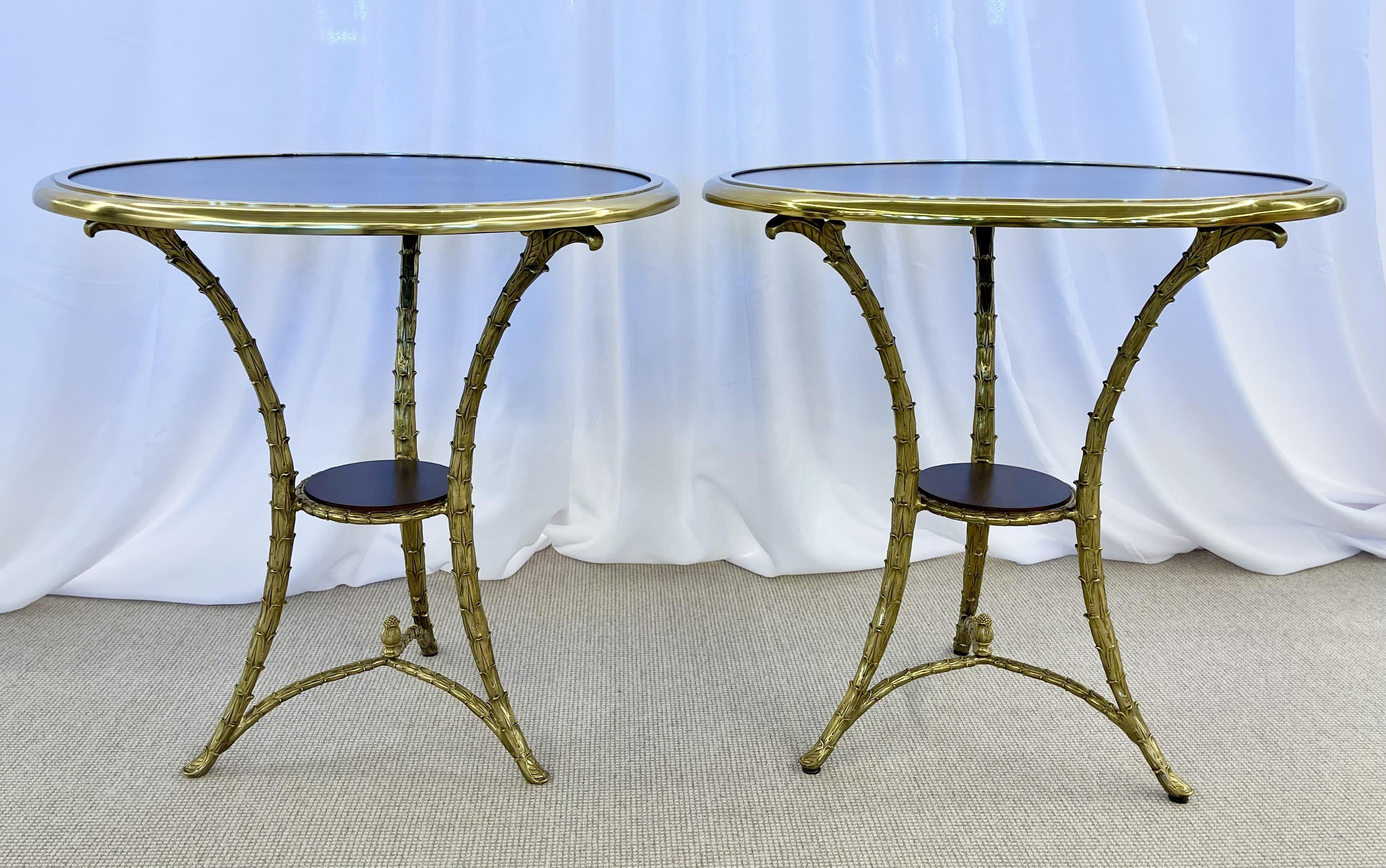Pair of Bagues Style Gueridon Tables with Bronze Framed Rosewood Tops France In Good Condition In Stamford, CT