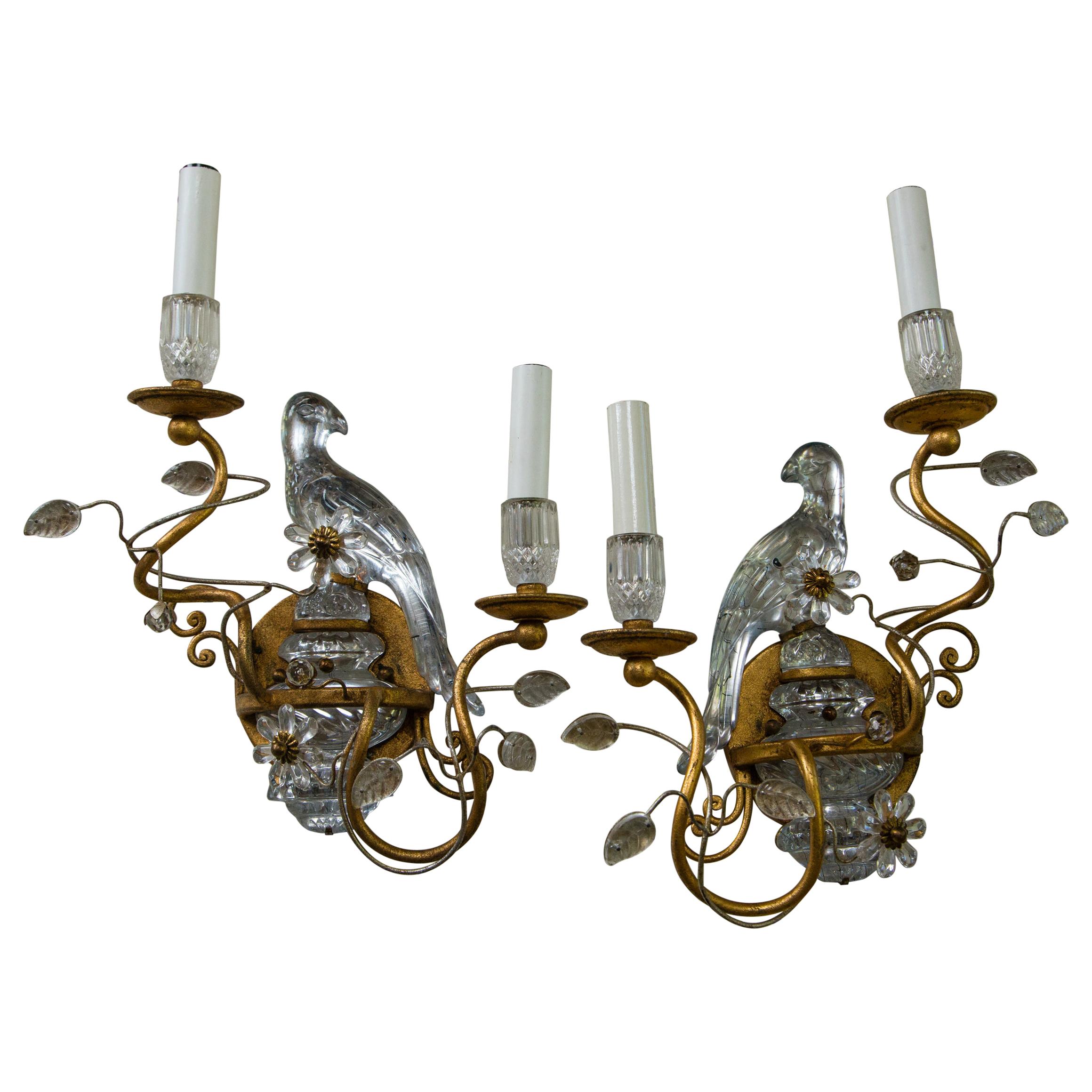 Pair of Bagues Style Parrot 2-Light Sconces For Sale