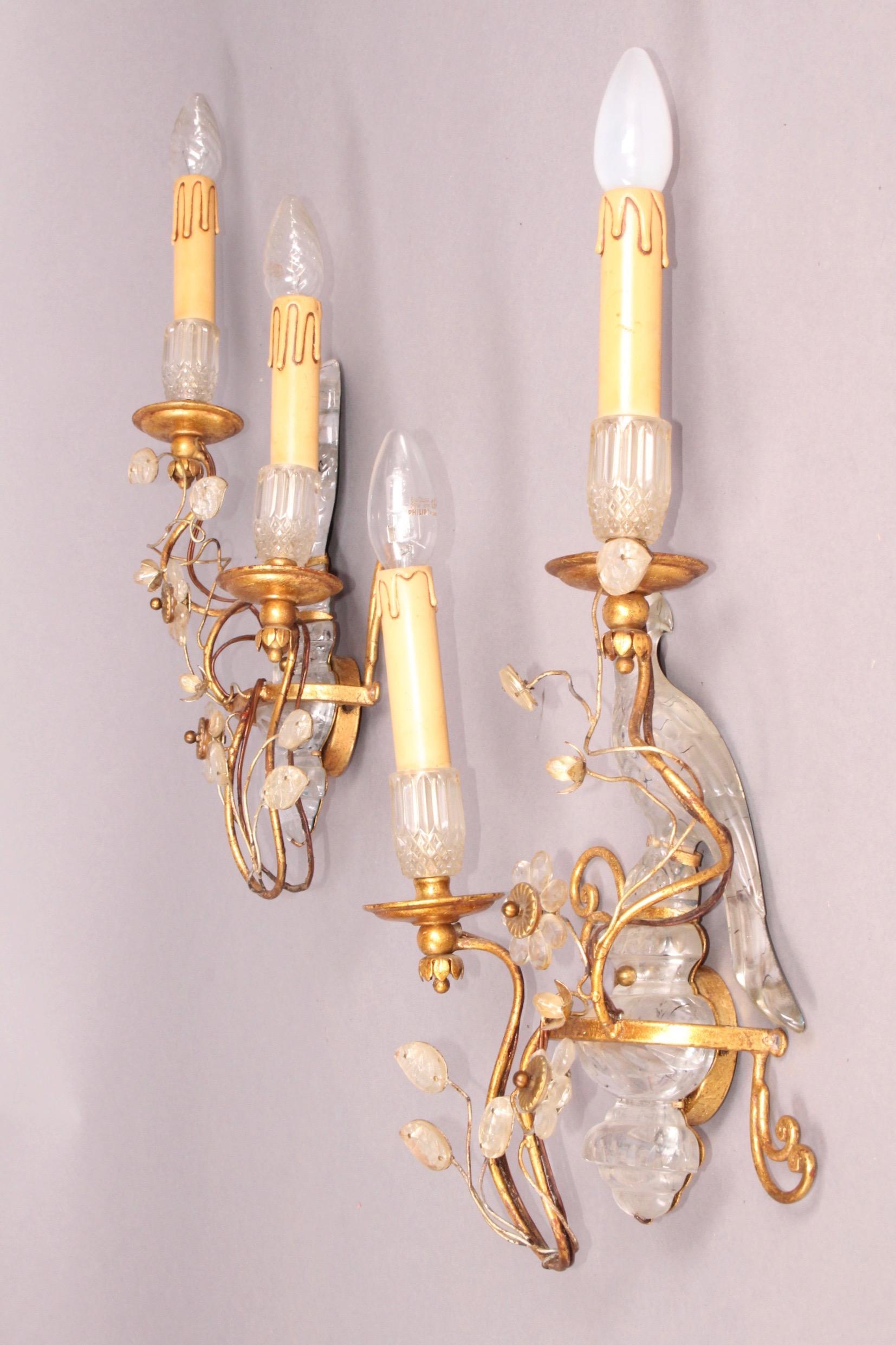 Metal Pair of Parrot Wall Sconces