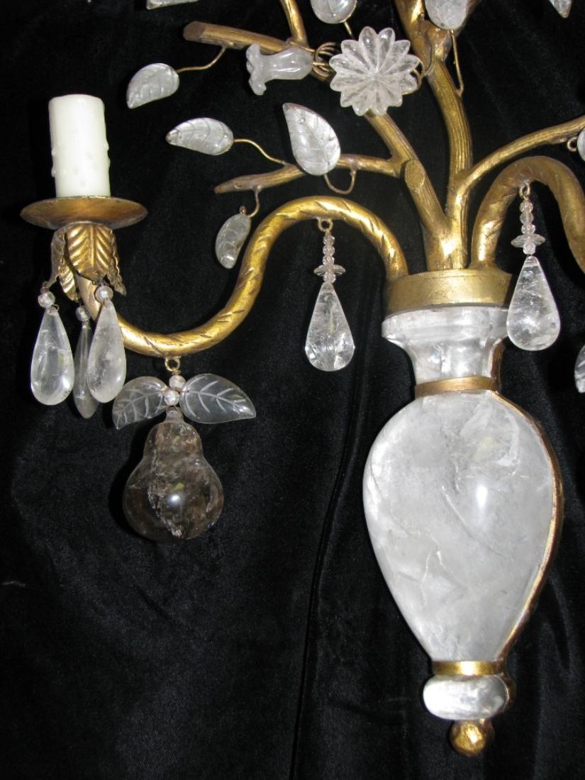 Hand-Carved Pair of Baguès Style Rock Crystal Sconces with Birds For Sale