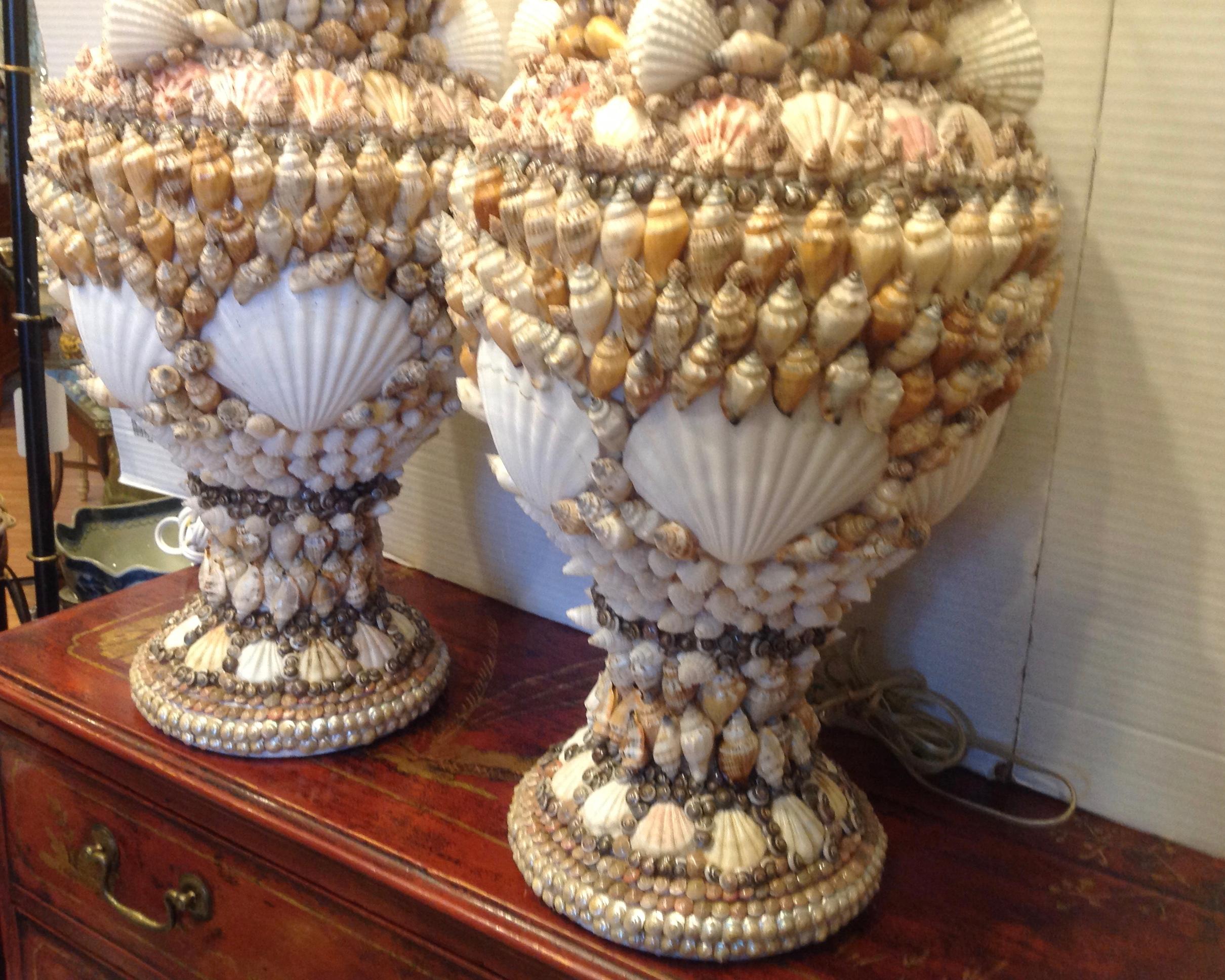 Pair of Bahamian Shell Motif Lamps In Good Condition In West Palm Beach, FL