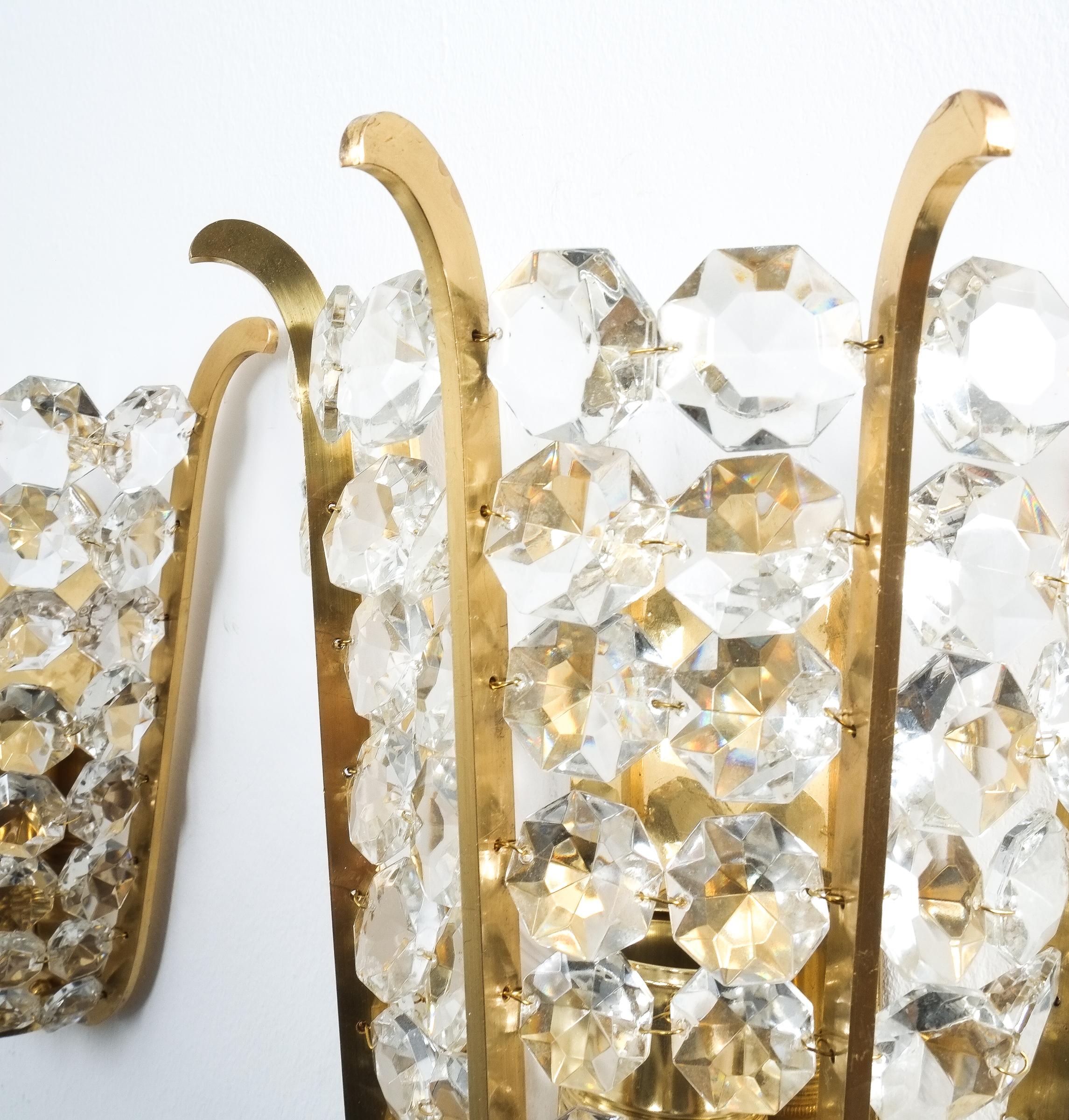 Mid-20th Century Multiple Bakalowits Crown Sconces (4) Brass and Glass, Austria 1950 For Sale