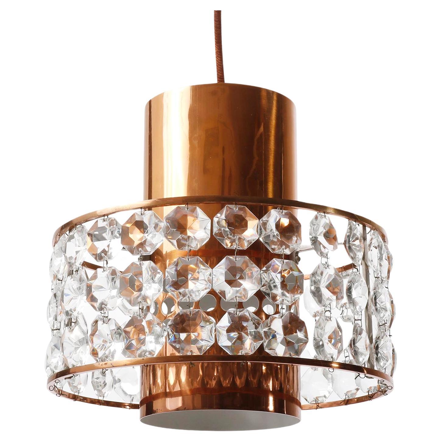 Mid-Century moderno Coppia di lanterne a sospensione Bakalowits, vetro cristallo nichel rame, anni '60 in vendita