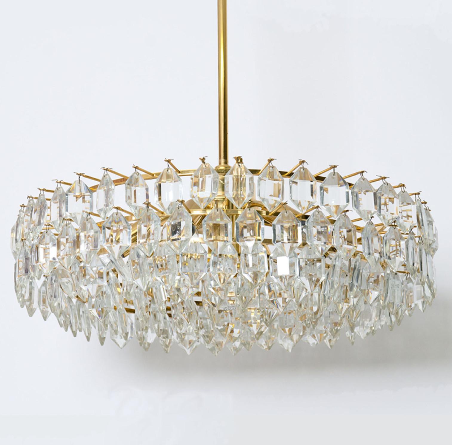Other Pair of Bakalowits & Sohne Chandeliers, Brass and Crystal Glass, Austria, 1960s For Sale