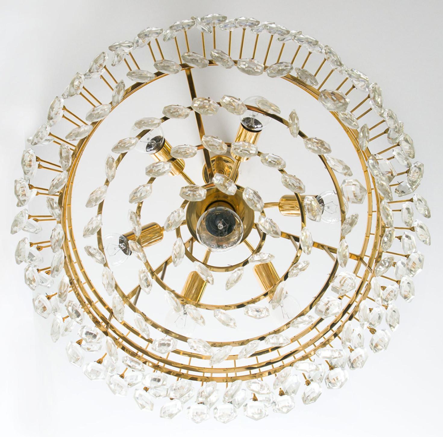 Pair of Bakalowits & Sohne Chandeliers, Brass and Crystal Glass, Austria, 1960s For Sale 2