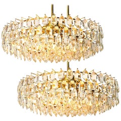 Pair of Bakalowits & Sohne Chandeliers, Brass and Crystal Glass, Austria, 1960s