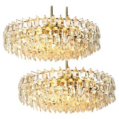 Pair of Bakalowits & Sohne Chandeliers, Brass and Crystal Glass, Austria, 1960s
