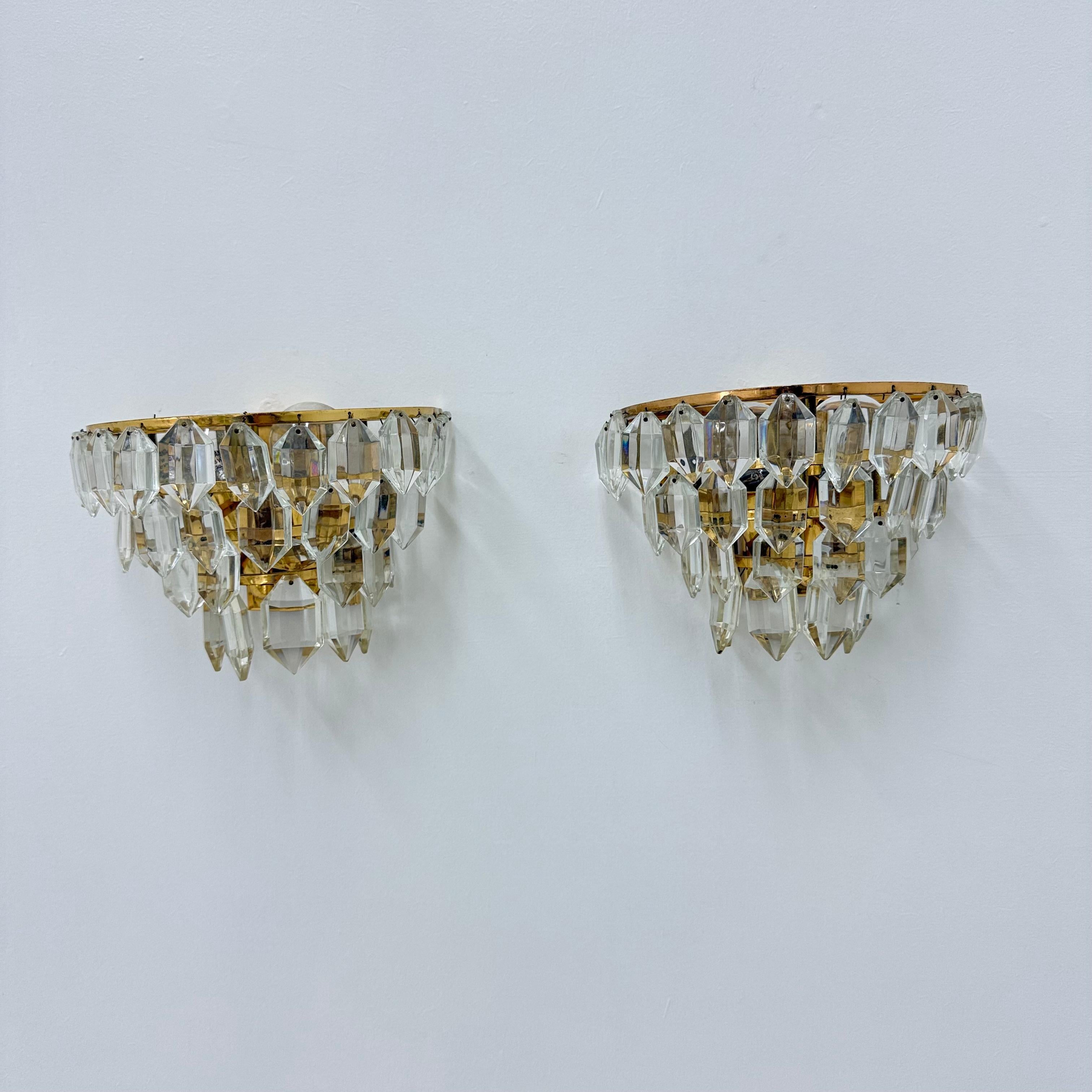 Pair of Bakalowits & Söhne crystal wall lamps , 1960s For Sale 6