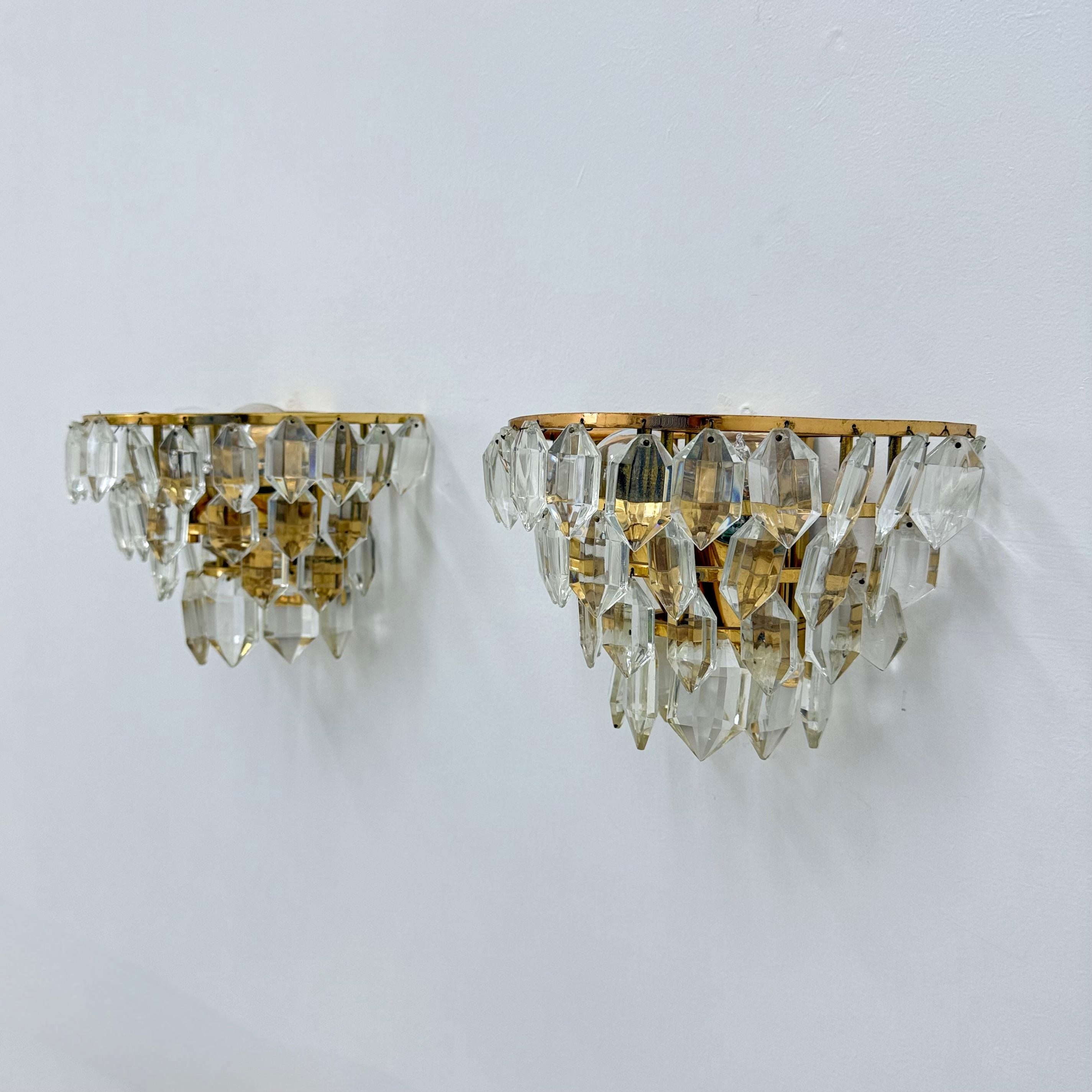 Pair of Bakalowits & Söhne crystal wall lamps , 1960s For Sale 7