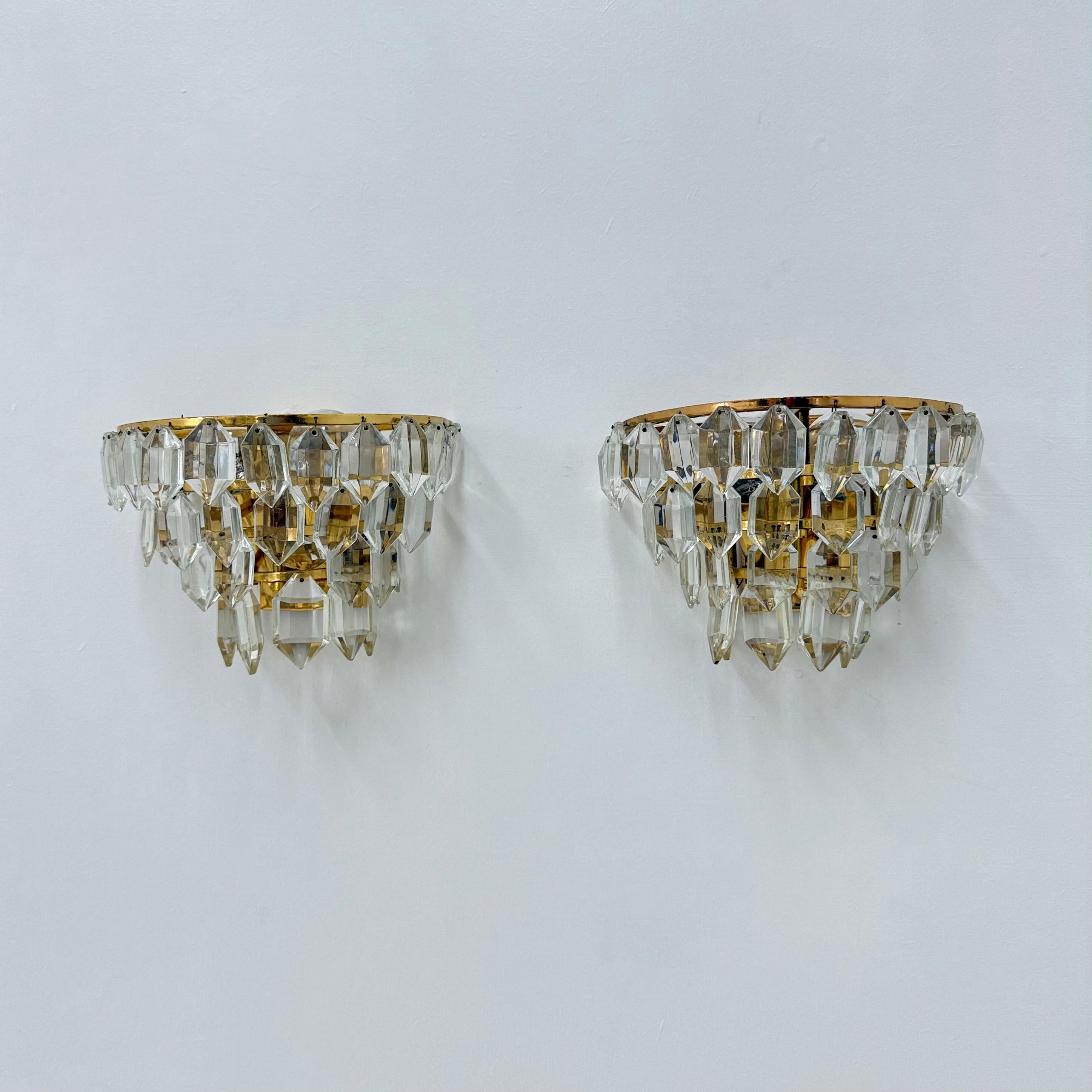 Pair of Bakalowits & Söhne crystal wall lamps , 1960s For Sale 8