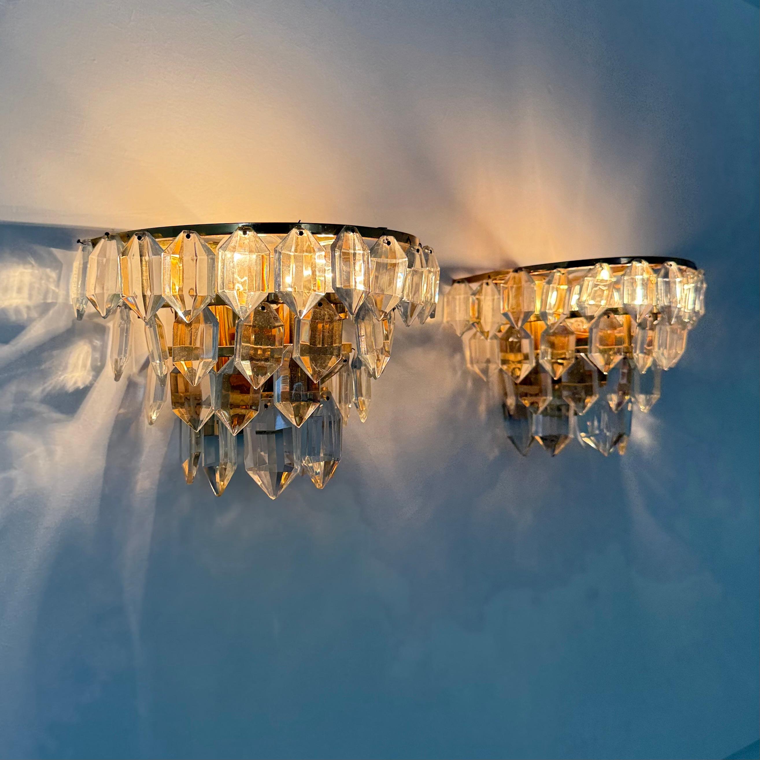 Pair of Bakalowits & Söhne crystal wall lamps , 1960s For Sale 11