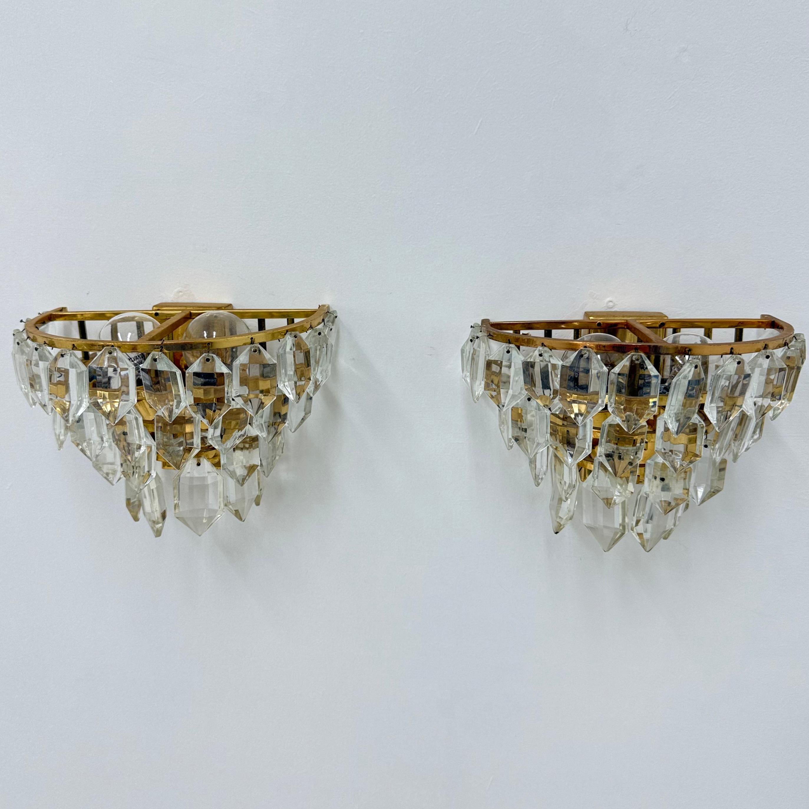 Pair of Bakalowits & Söhne crystal wall lamps , 1960s In Good Condition For Sale In Delft, NL