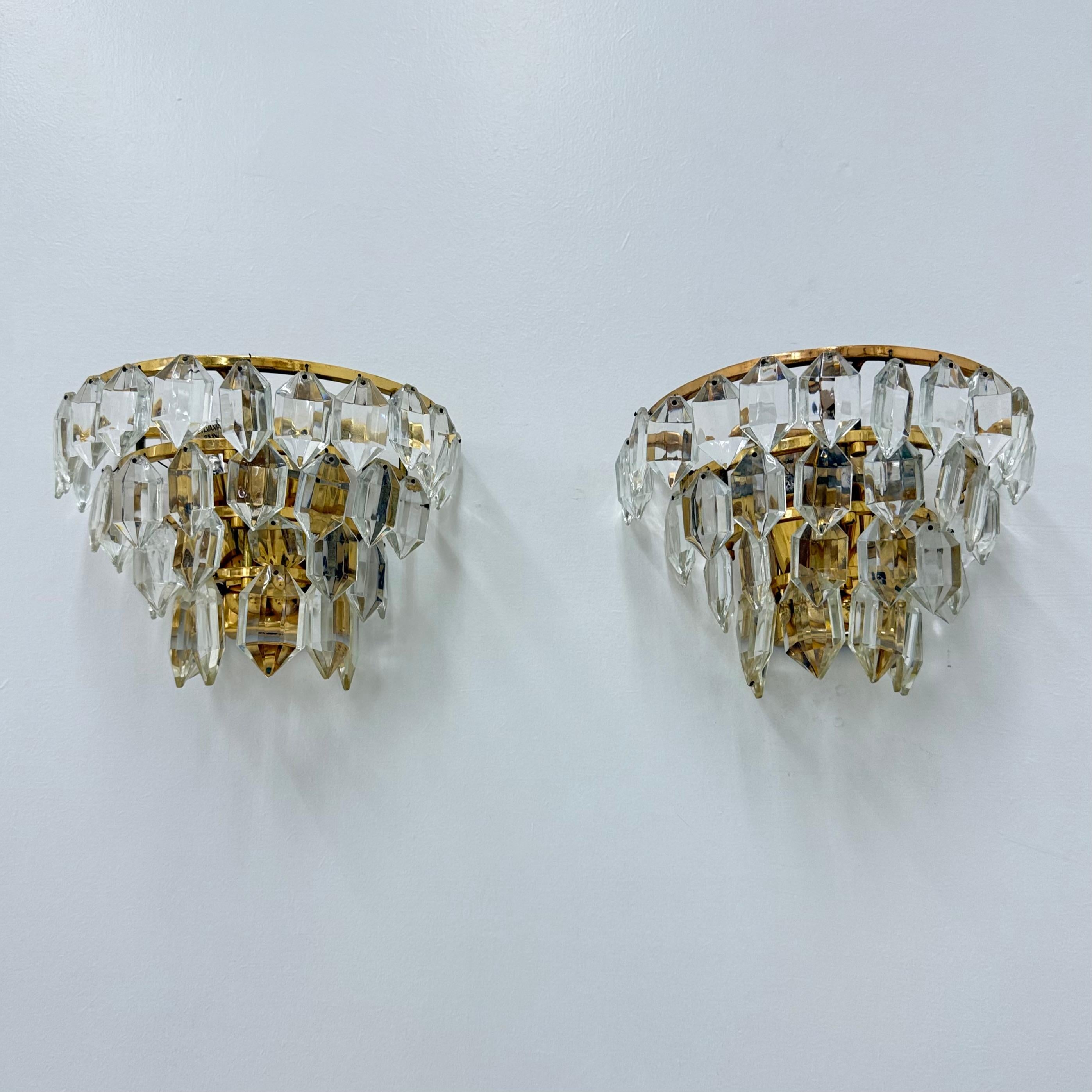 Mid-20th Century Pair of Bakalowits & Söhne crystal wall lamps , 1960s For Sale