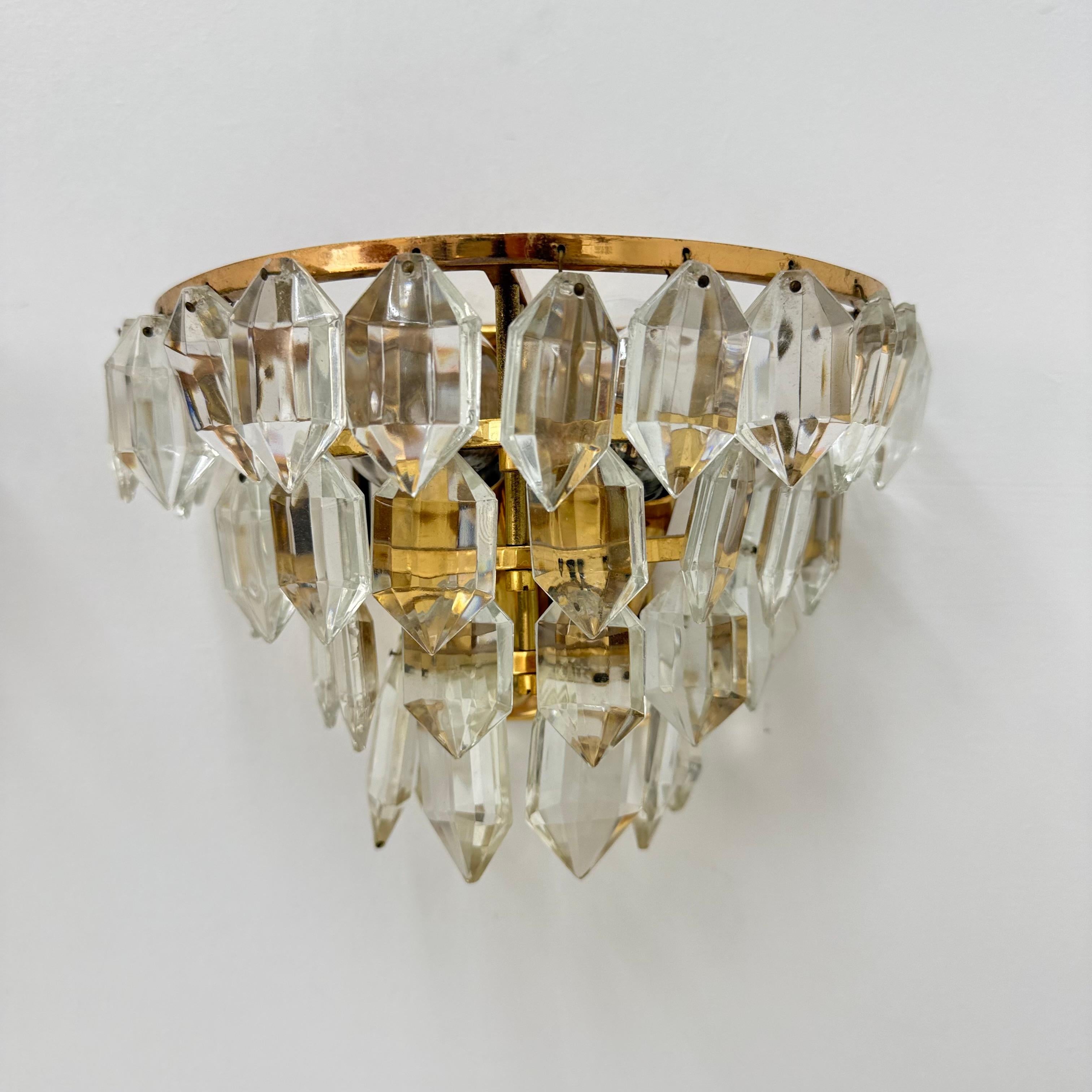 Metal Pair of Bakalowits & Söhne crystal wall lamps , 1960s For Sale