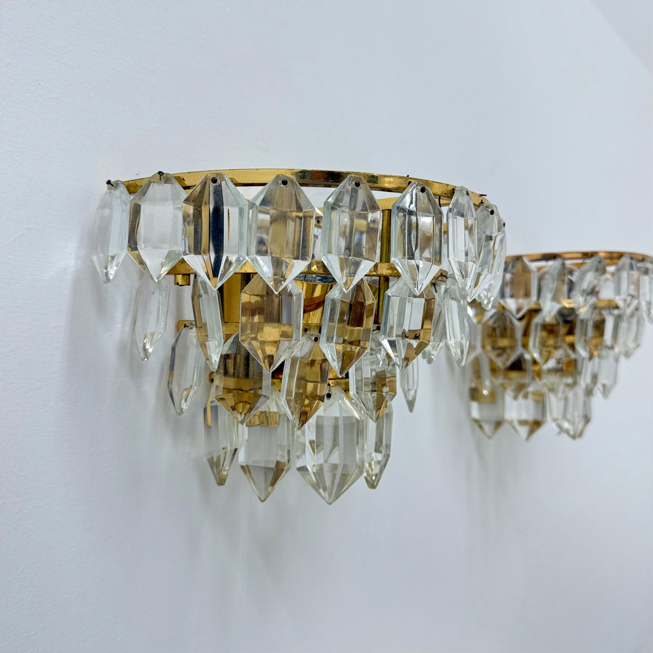 Pair of Bakalowits & Söhne crystal wall lamps , 1960s For Sale 3