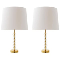 Pair of Bakalowits Table Lamps, Gilt Brass and Crystal Glass, Austria, 1960s