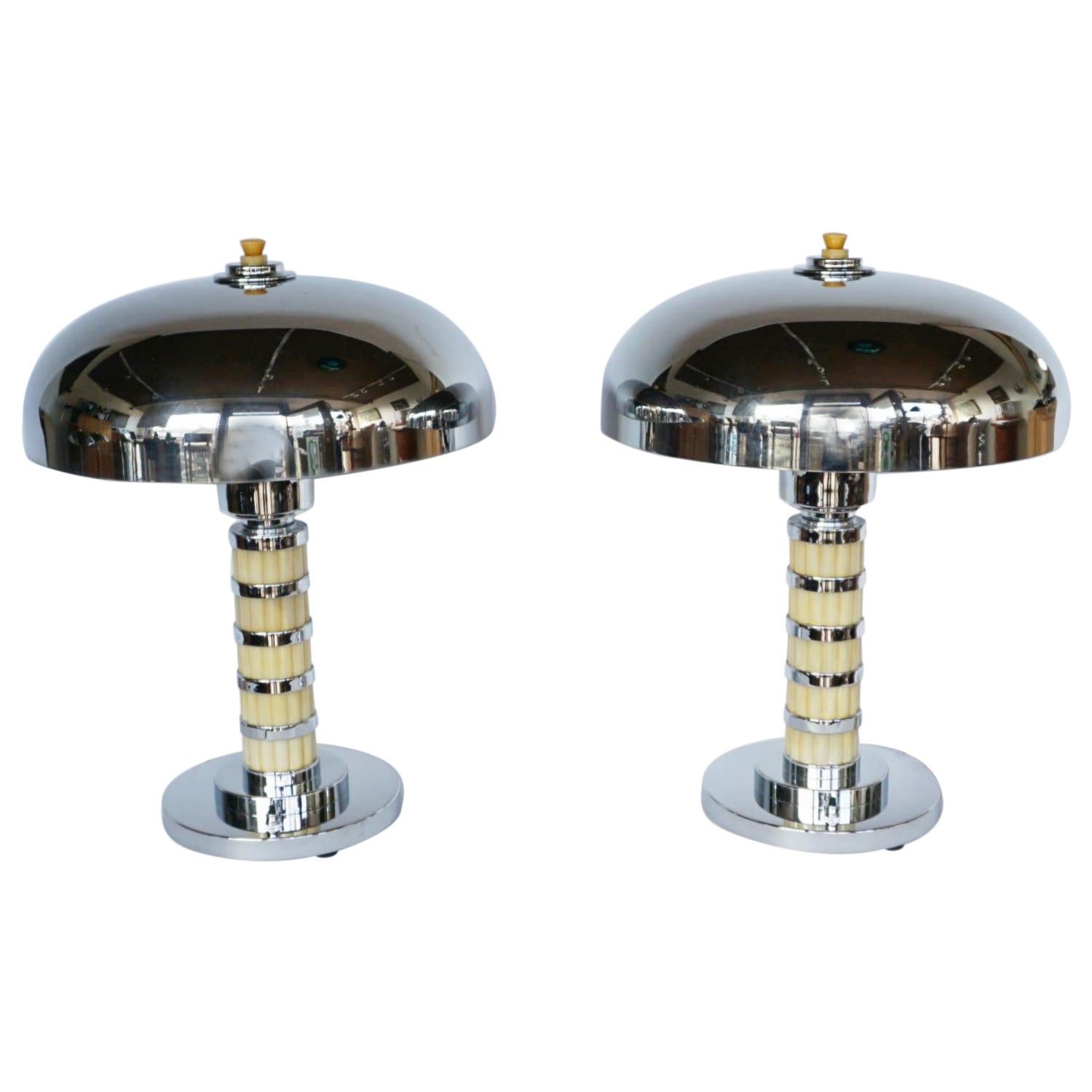 Pair of Bakelite and Chrome Dome Lamps