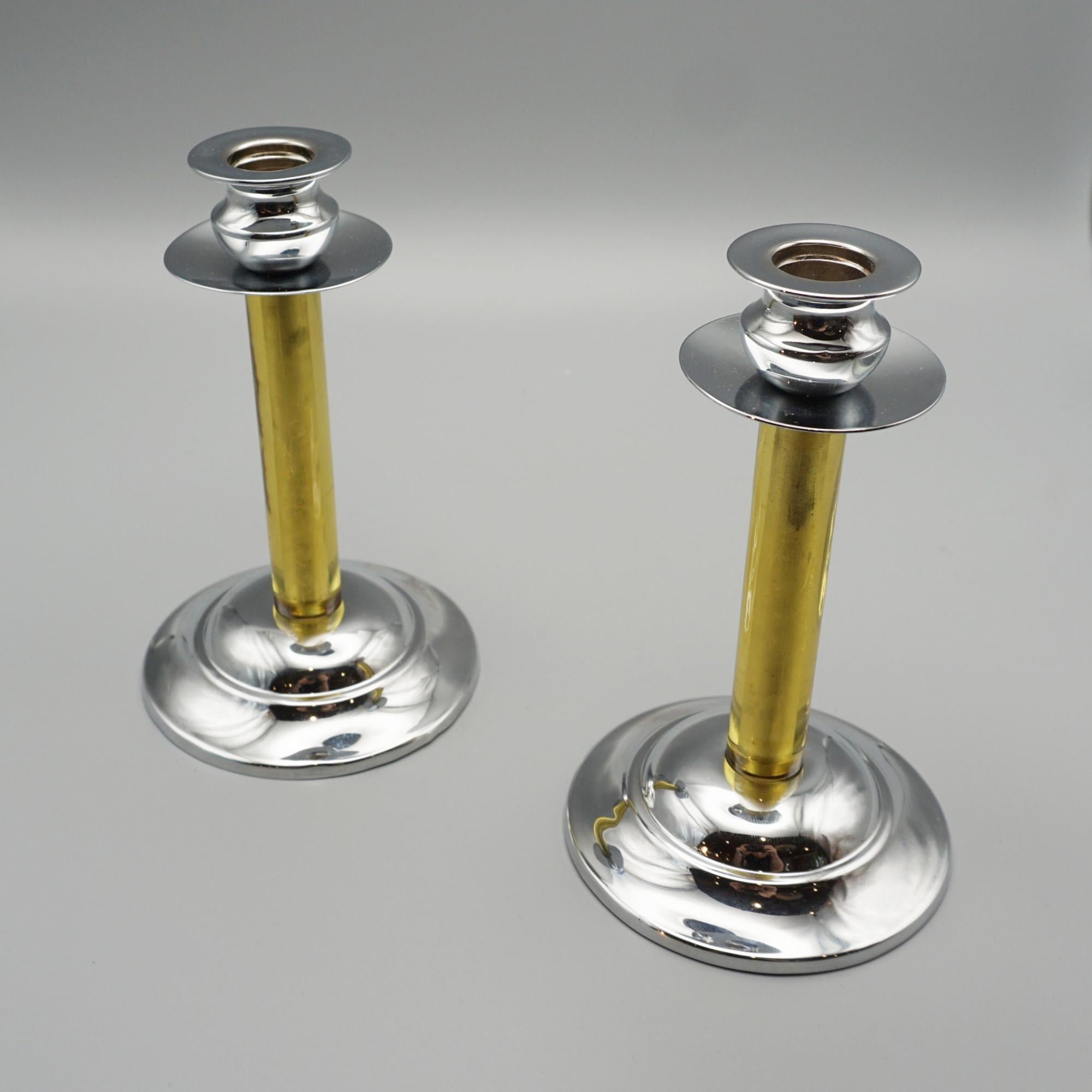 English Pair of Bakelite and Chromed Metal Art Deco Style Candlesticks For Sale