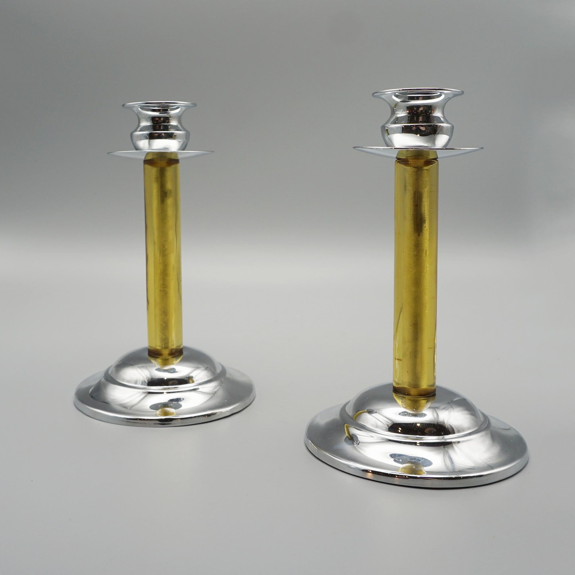 Pair of Bakelite and Chromed Metal Art Deco Style Candlesticks In Good Condition For Sale In Forest Row, East Sussex